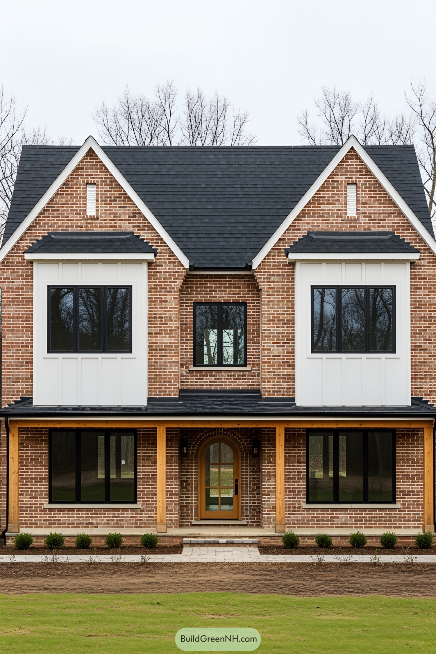 Two-story brick farmhouse with a modern touch