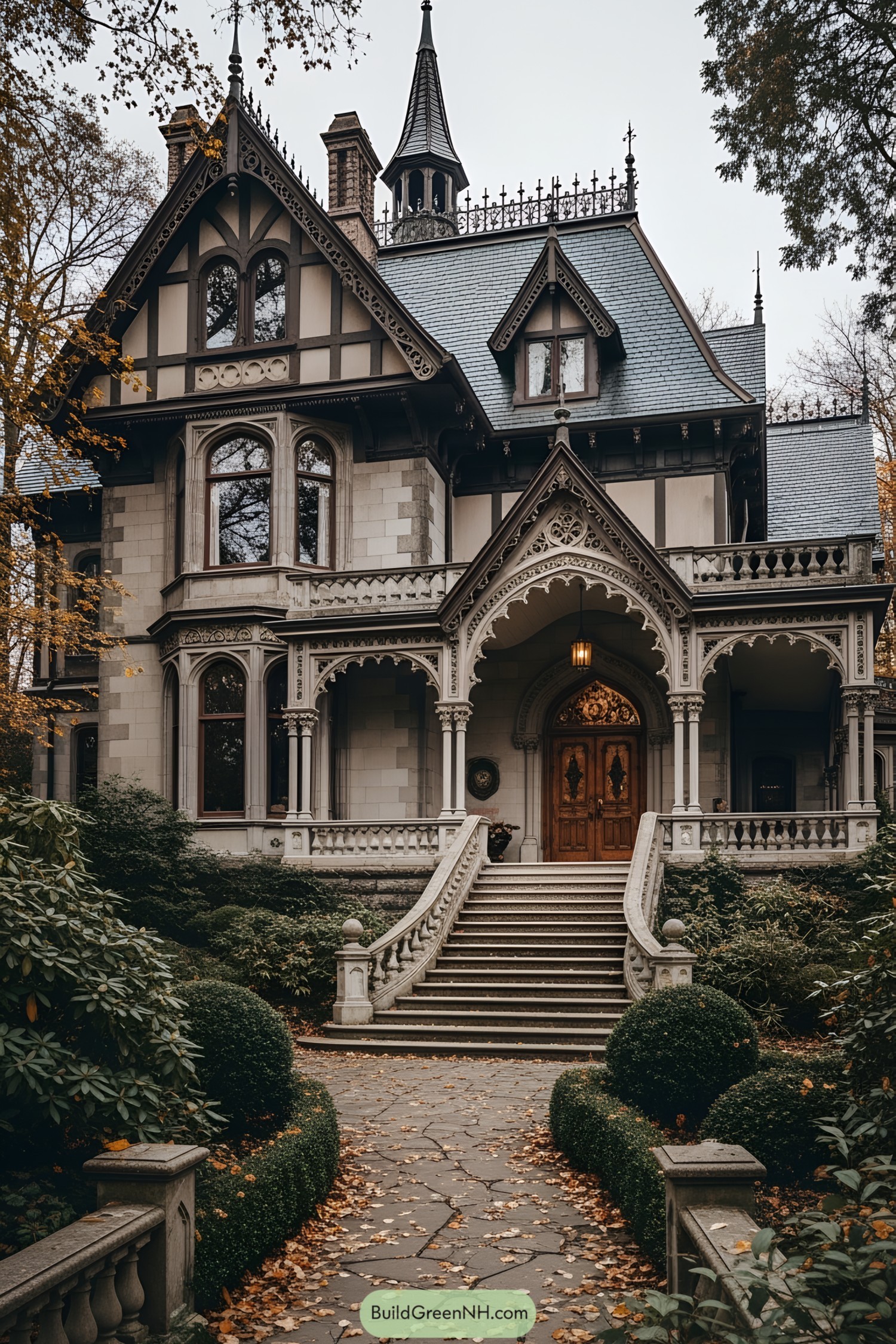 Gothic Victorian house with ornate details and steep roof