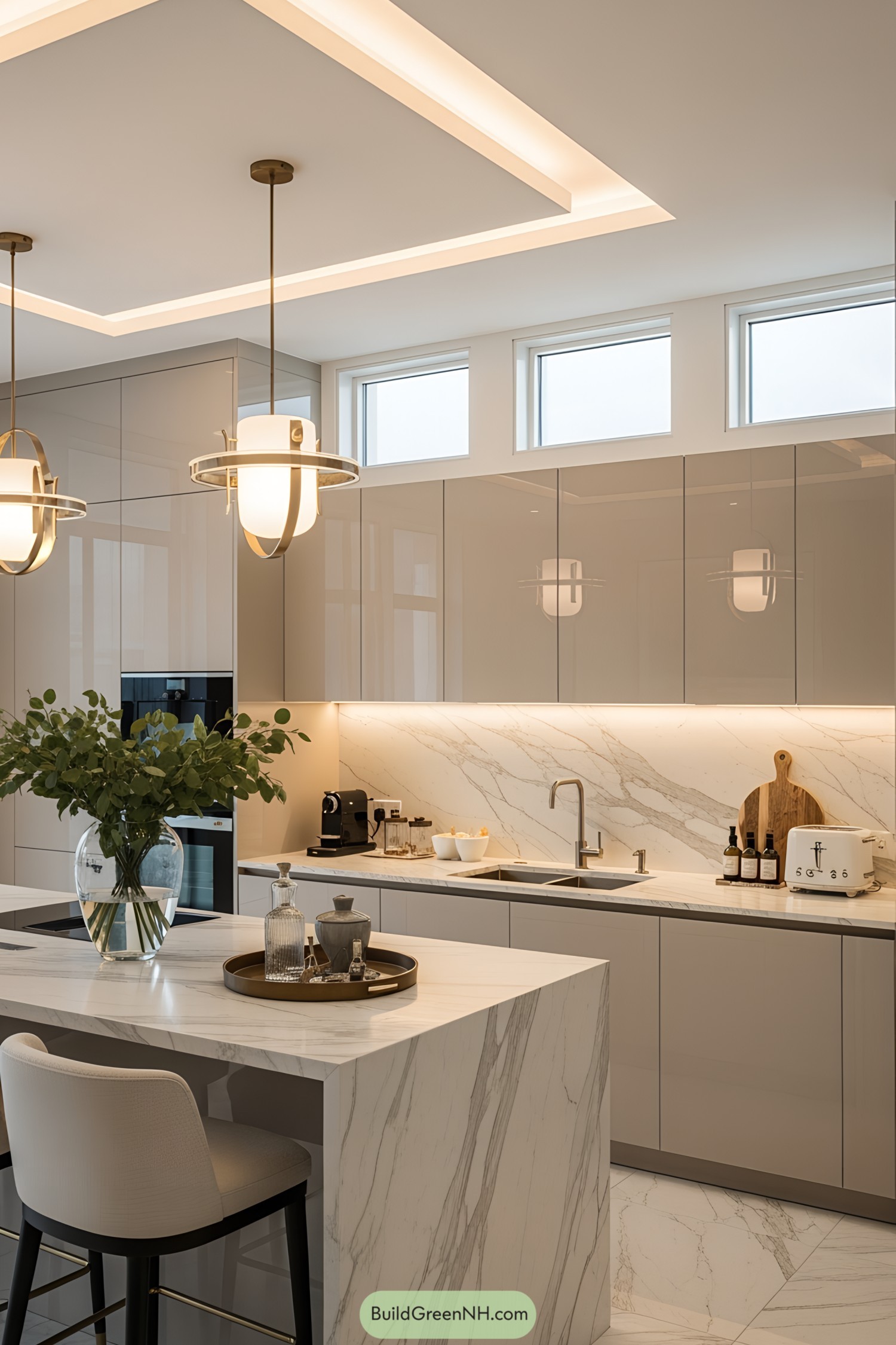 Modern kitchen with marble accents and sleek design