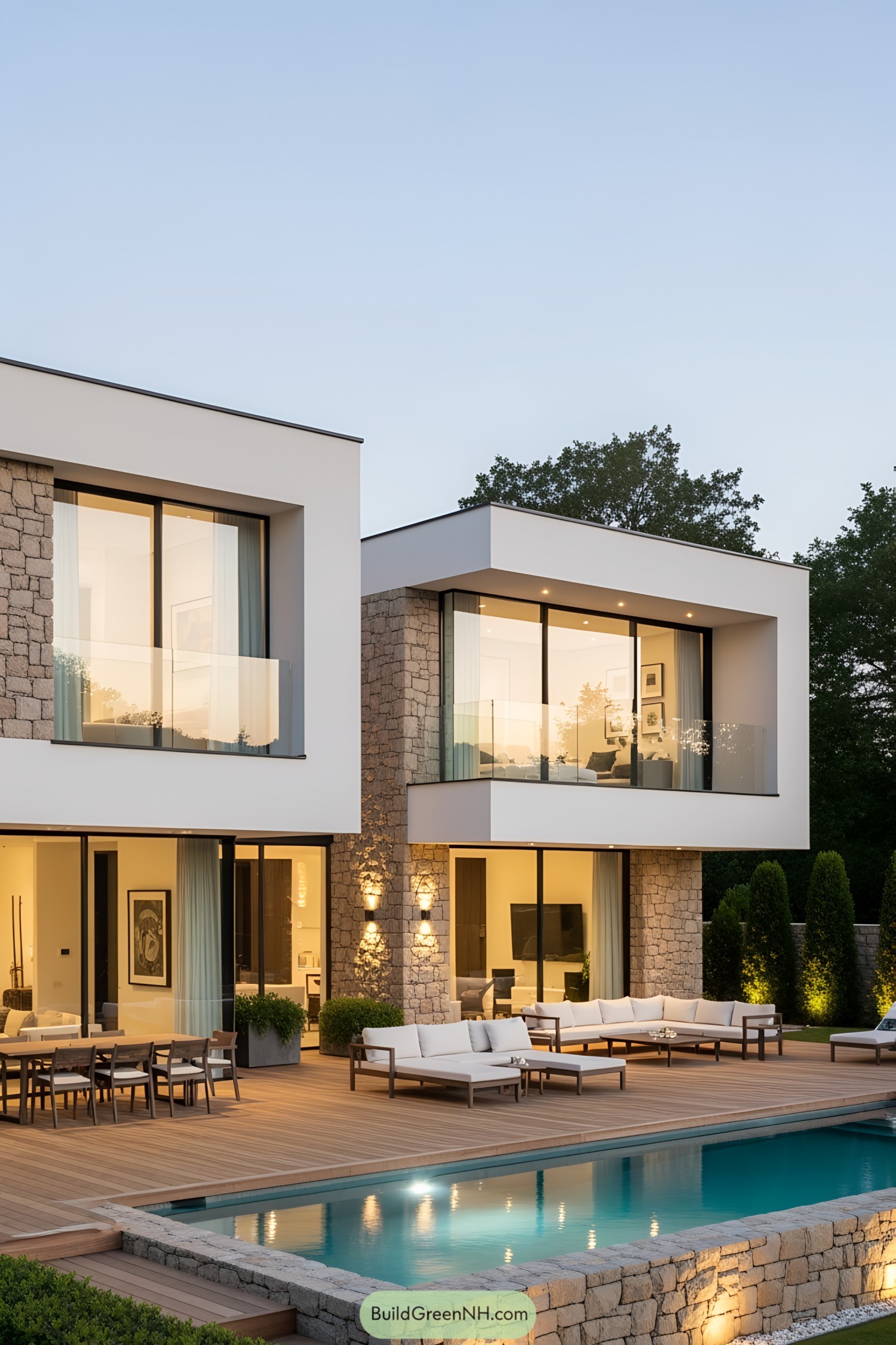 Luxury villa with modern design and poolside patio