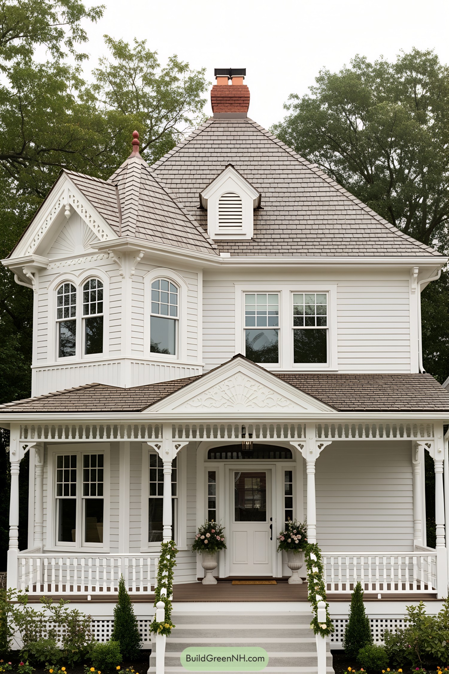 White and Grey Victorian House with Porch