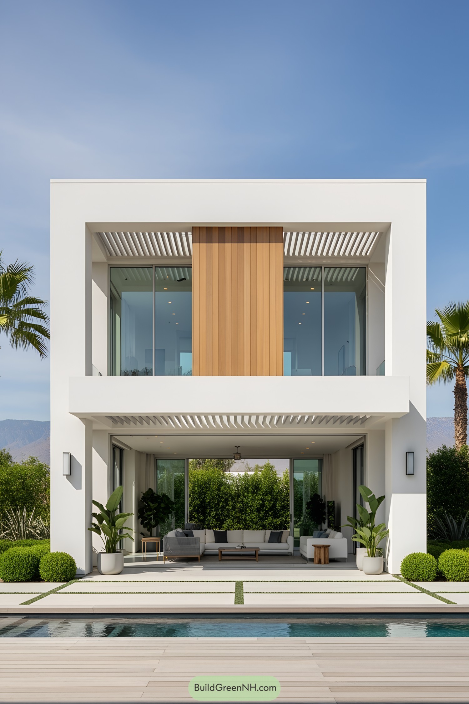 Modern pool house with sleek design and open living area
