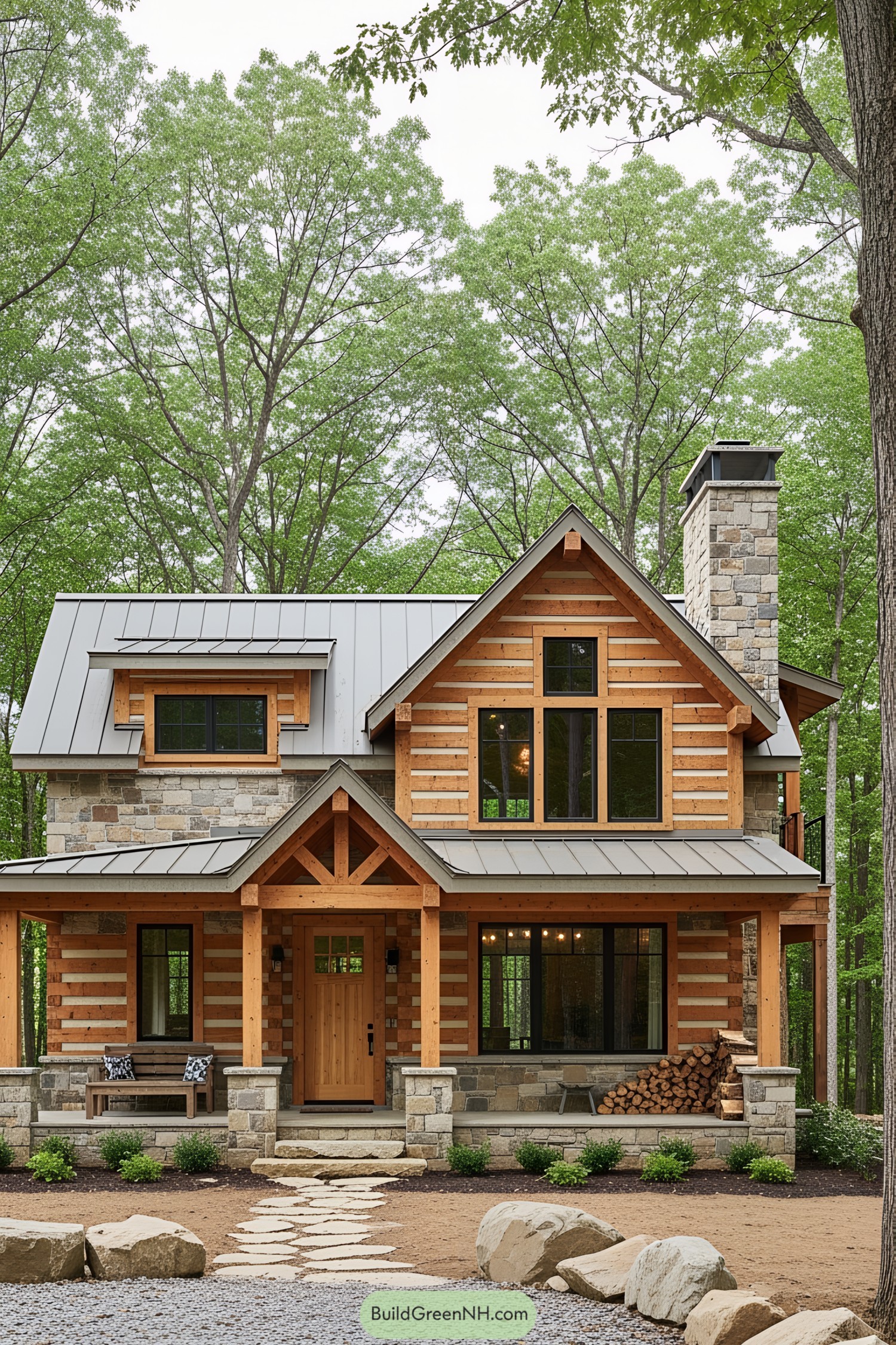 Wooden cabin surrounded by trees