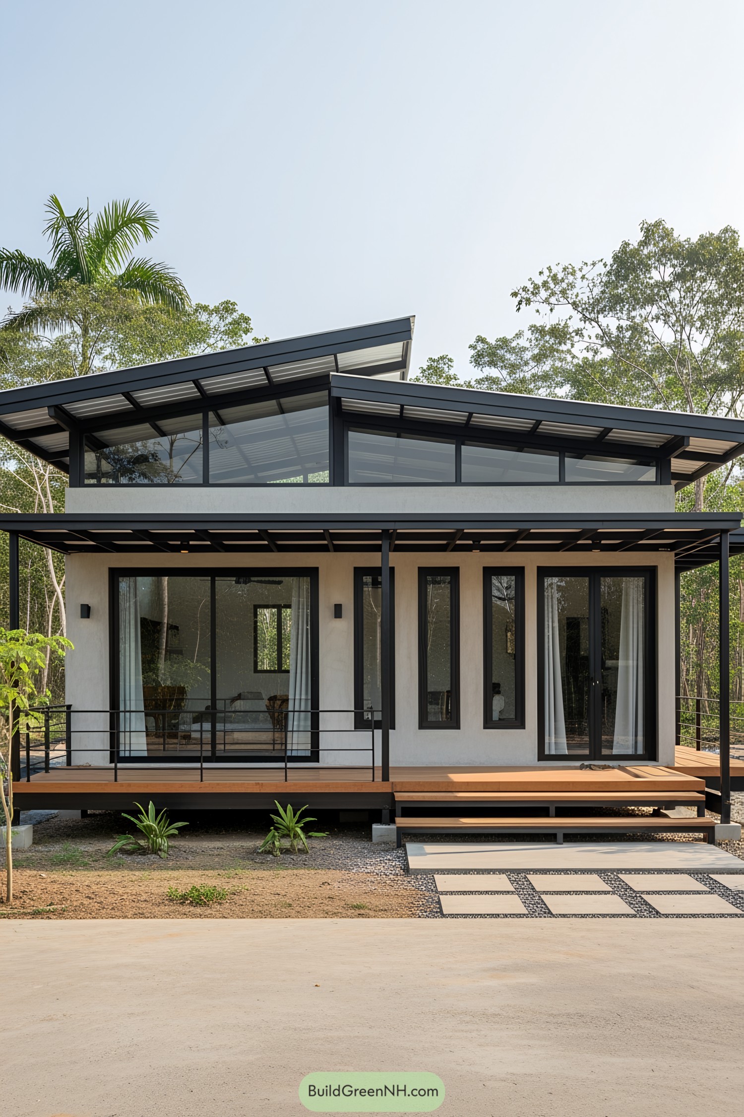 Compact modern house with large windows and sleek design