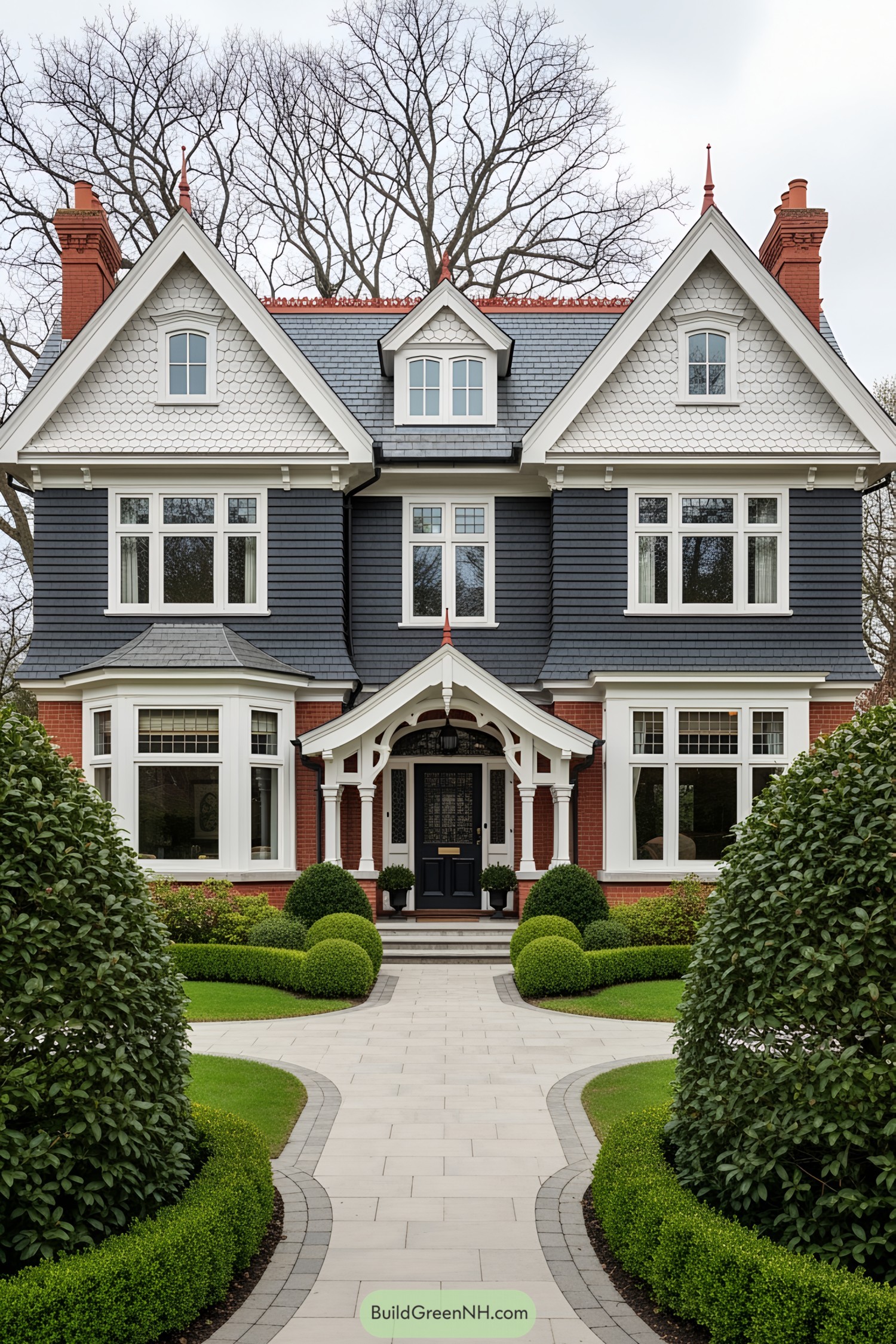 Victorian house with classic architecture and manicured garden