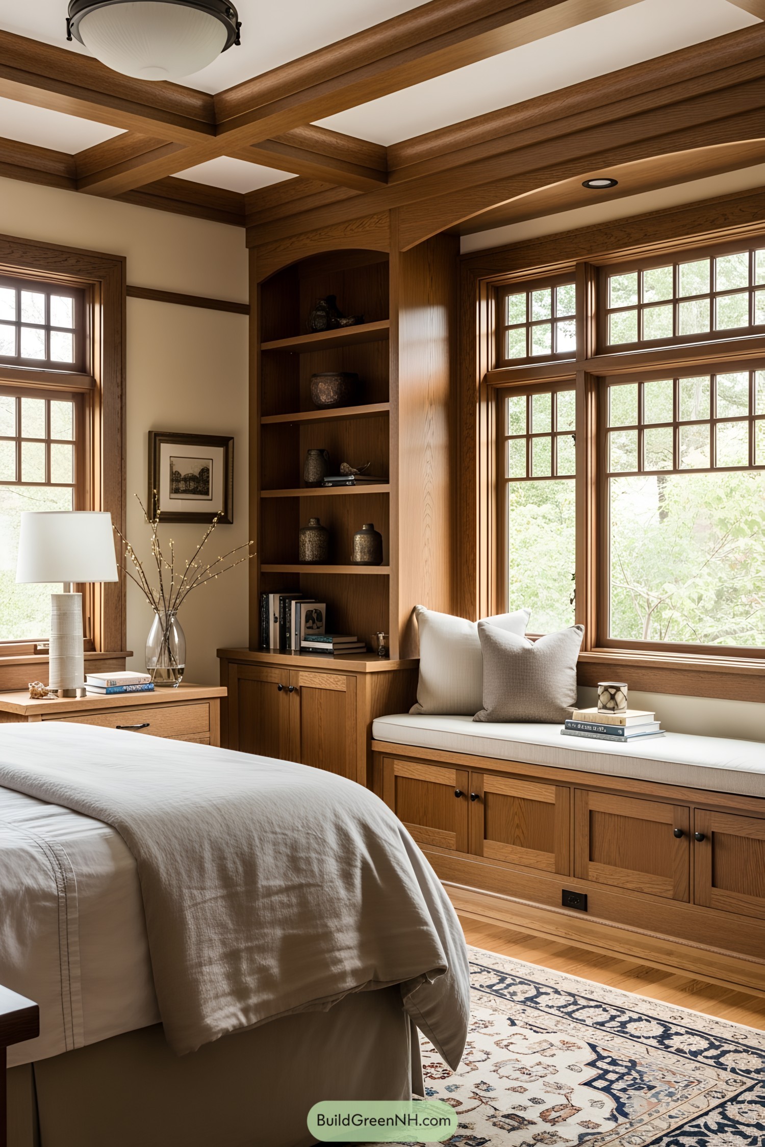 Cozy nook with craftsman charm, featuring built-in shelves and wood trim