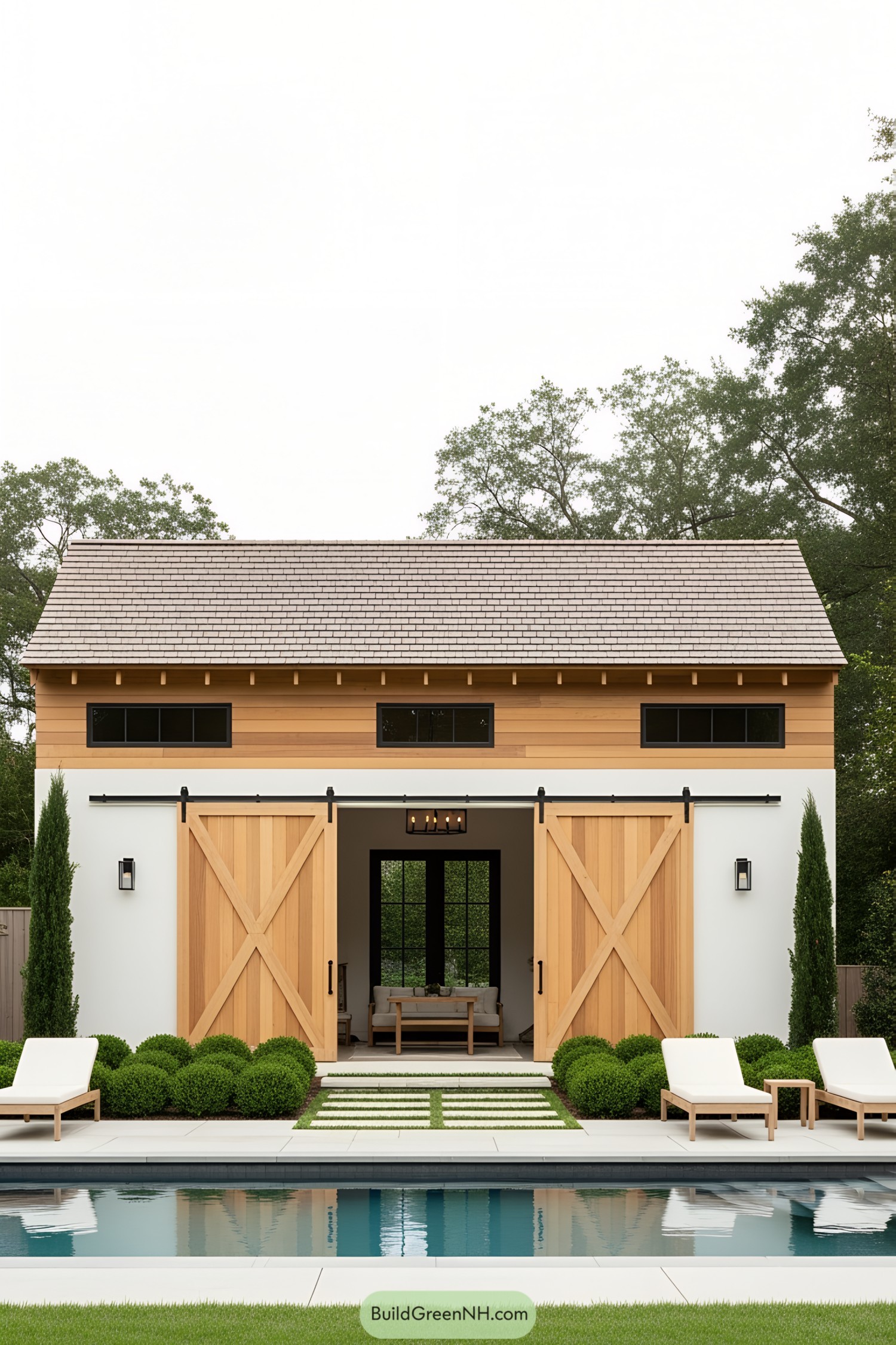 Contemporary barn with poolside charm