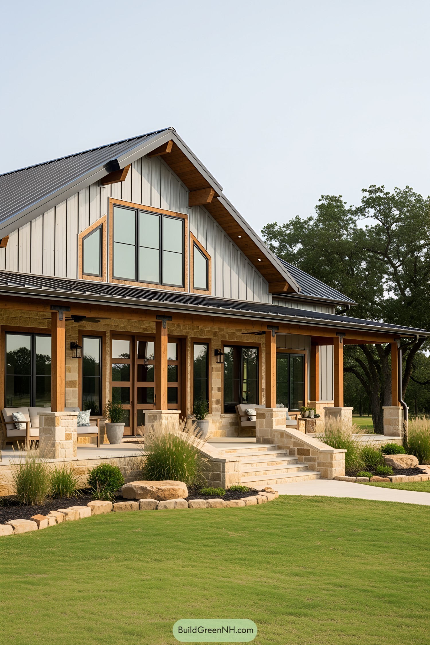 Inviting porch with expansive barn-style design