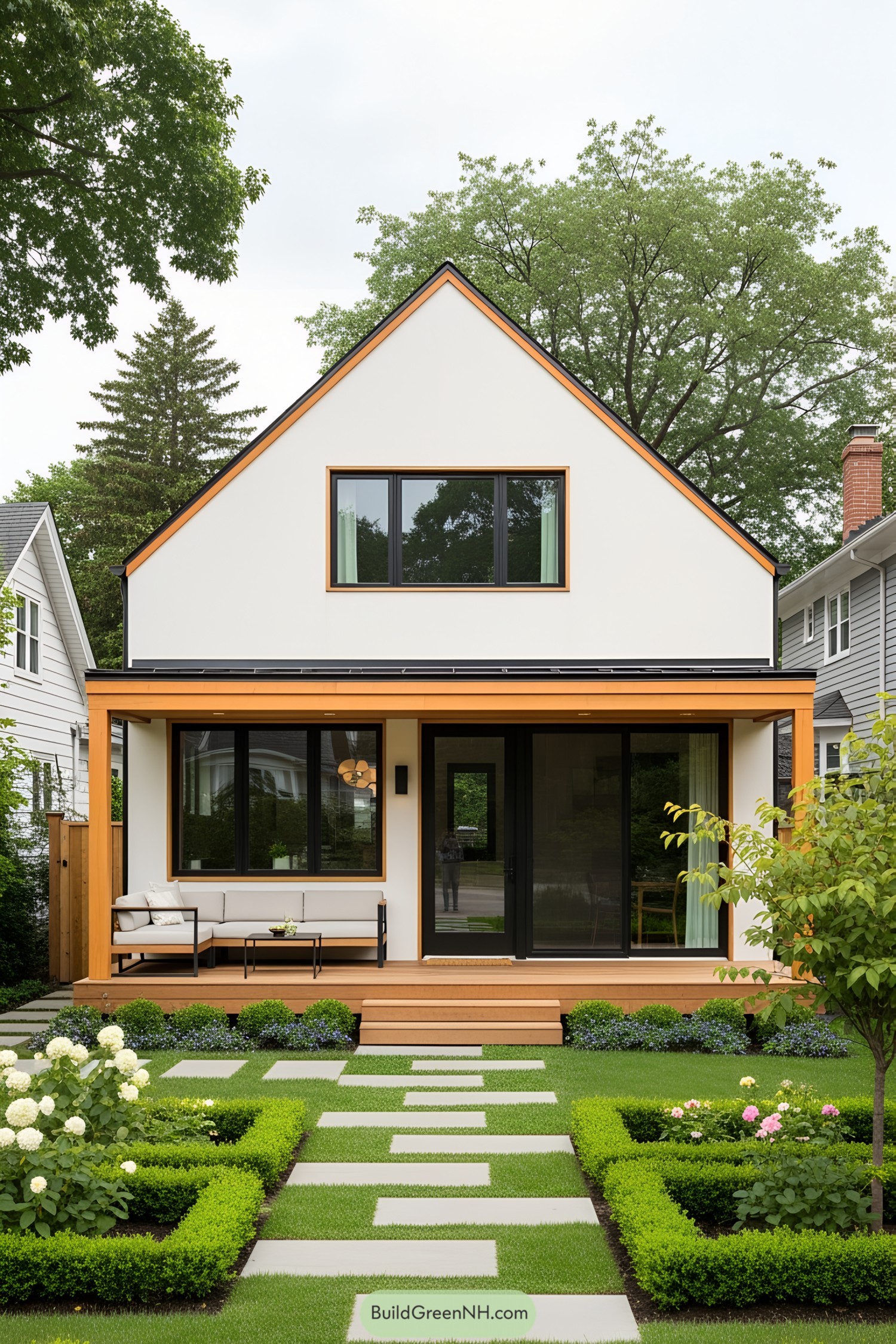 Modern bungalow with clean lines and lush garden
