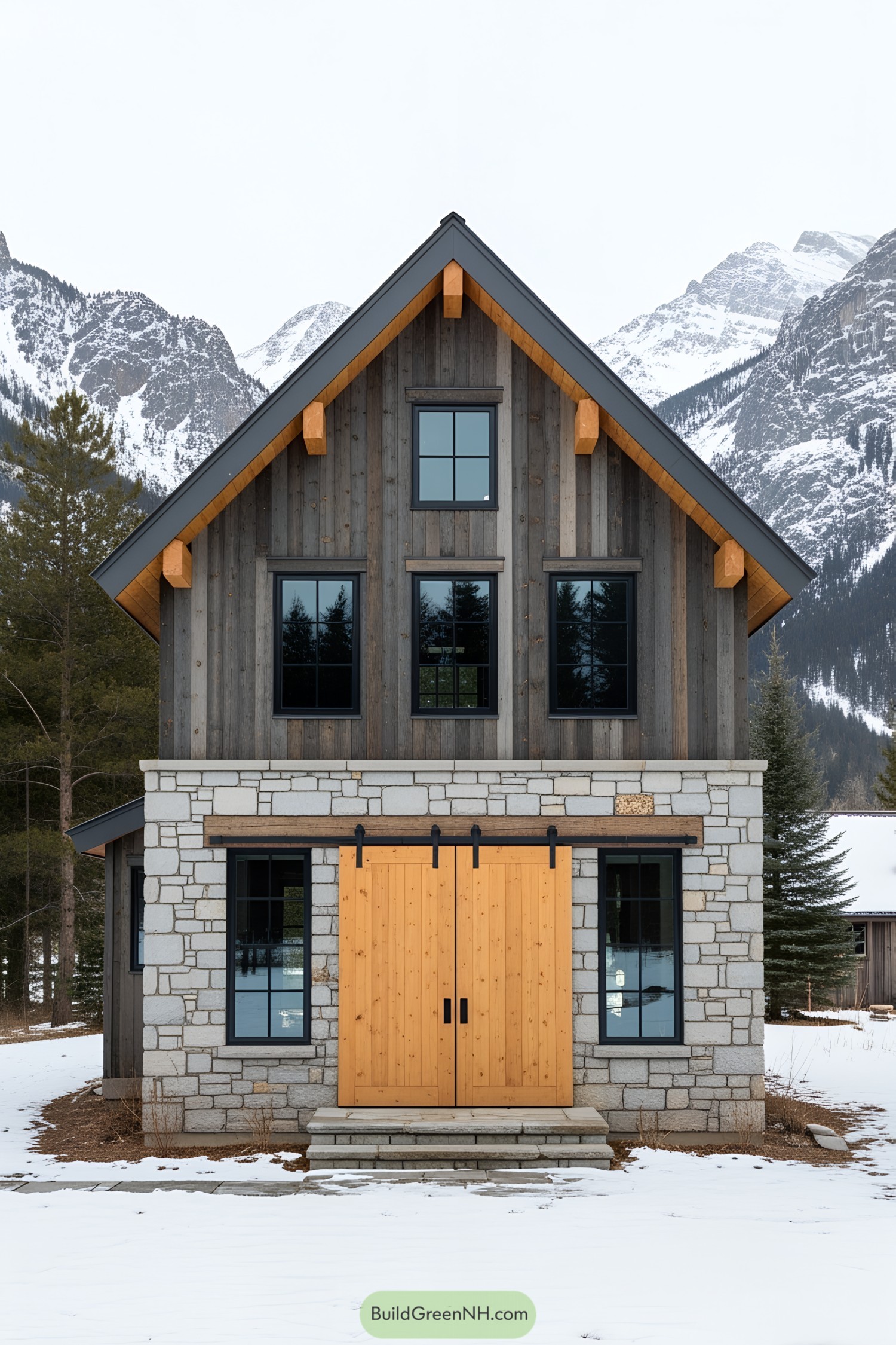 Small rustic house with mountains in the background