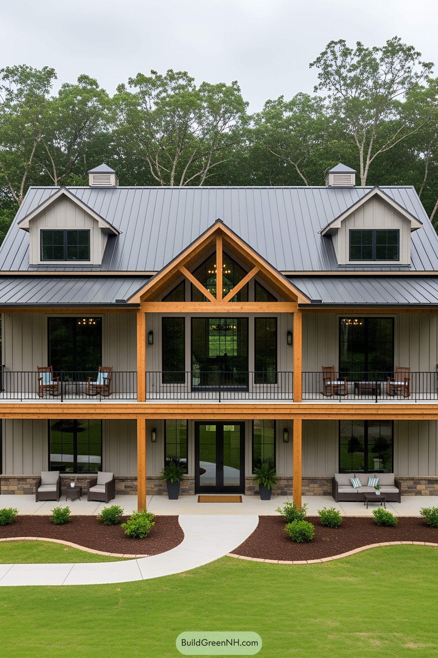 Elegant barn-style home with wraparound porch
