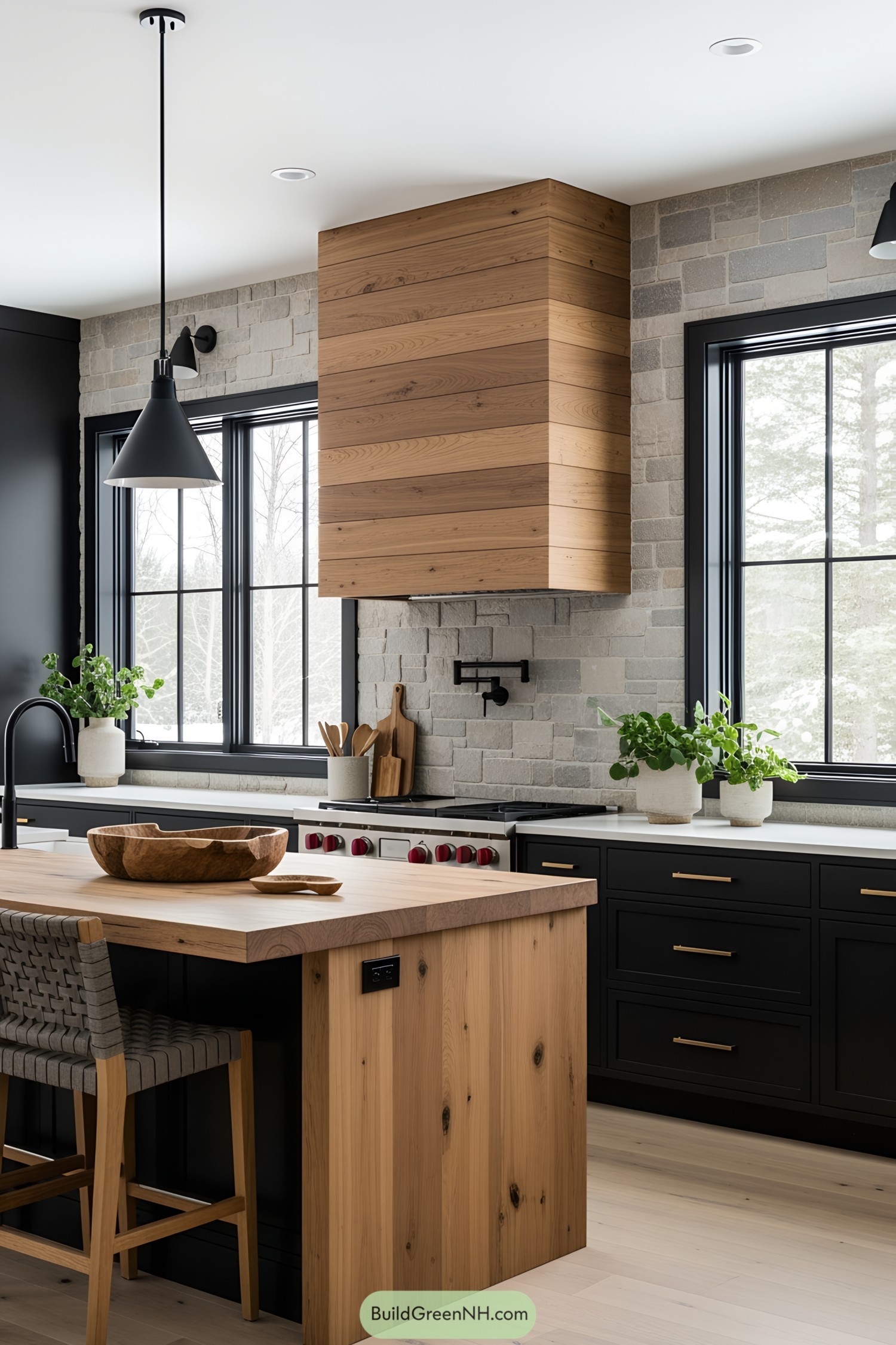 Stylish kitchen with wooden features and green accents
