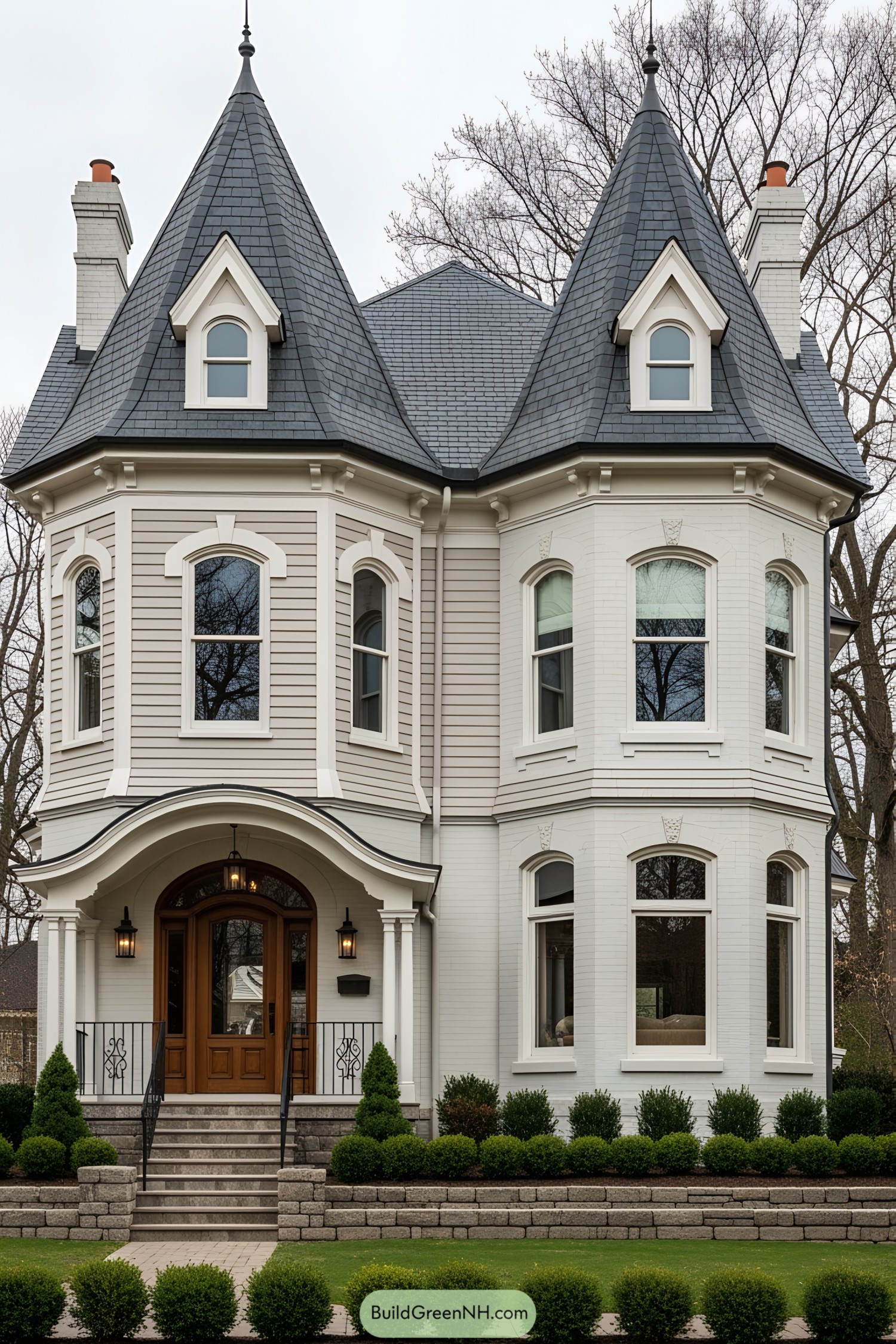 Charming Victorian house with turrets and elegant windows