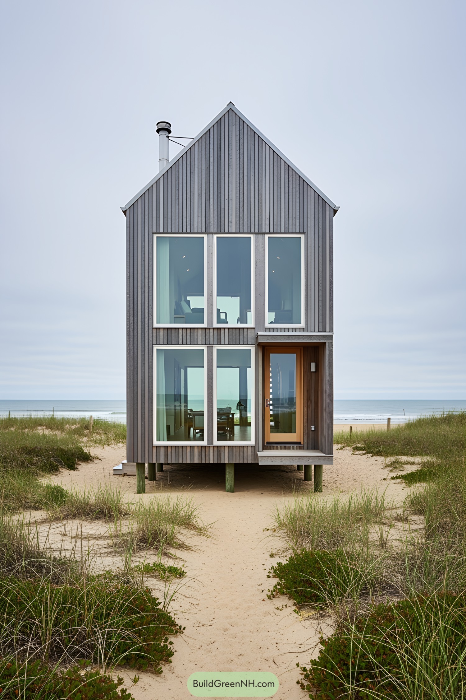 Beach house with large windows overlooking the sea
