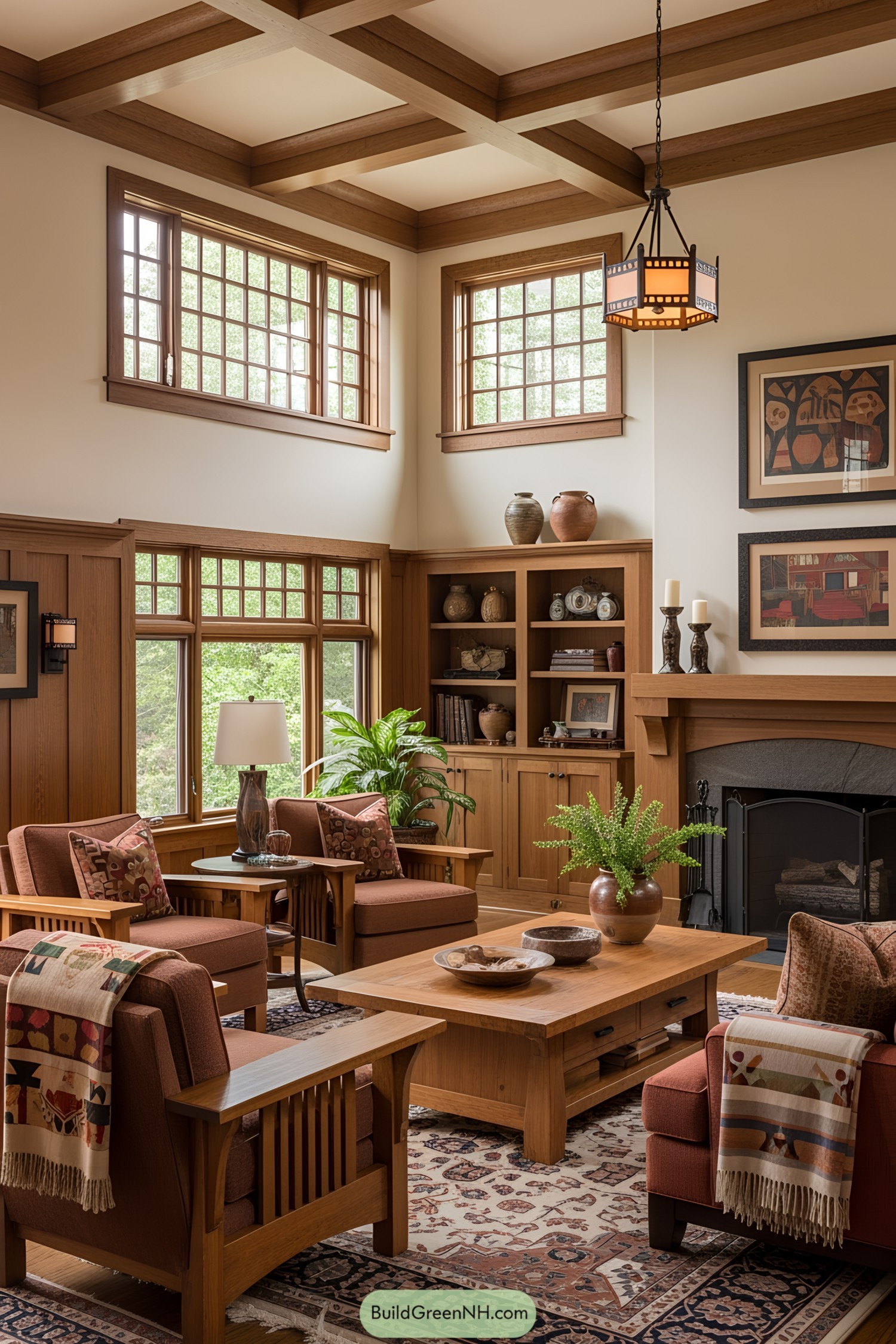 Cozy interior showcasing classic craftsman design