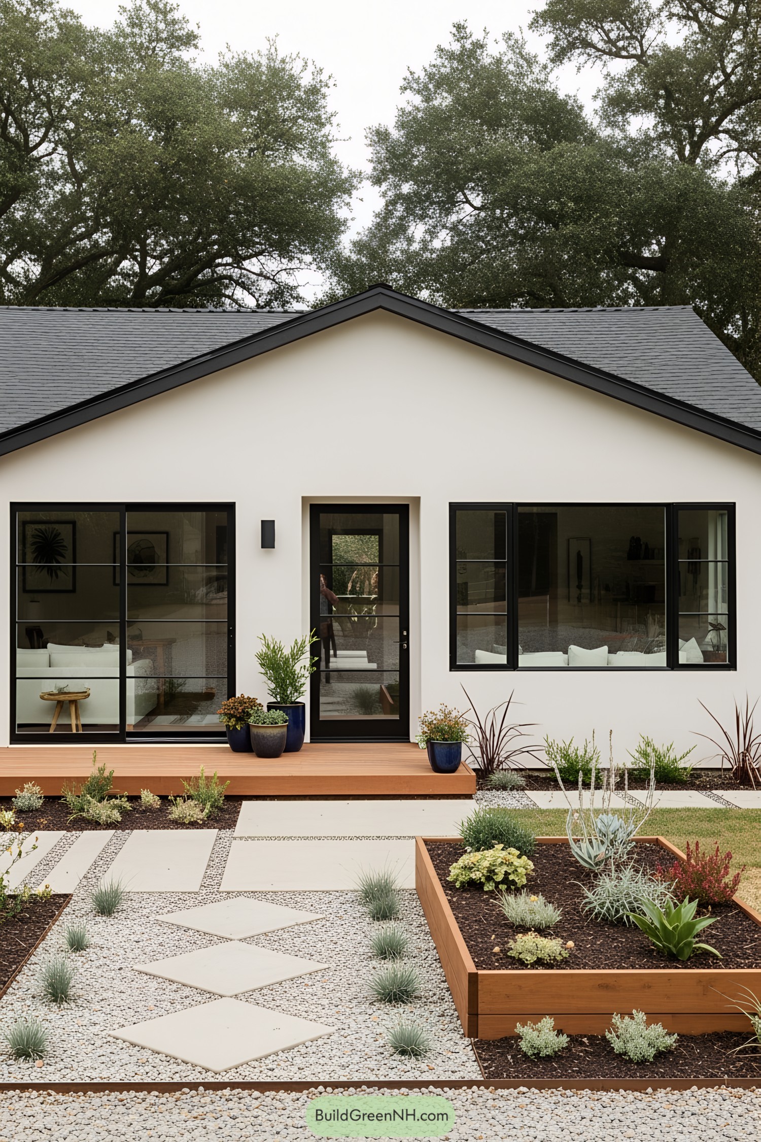 Minimalist bungalow facade with landscaped garden