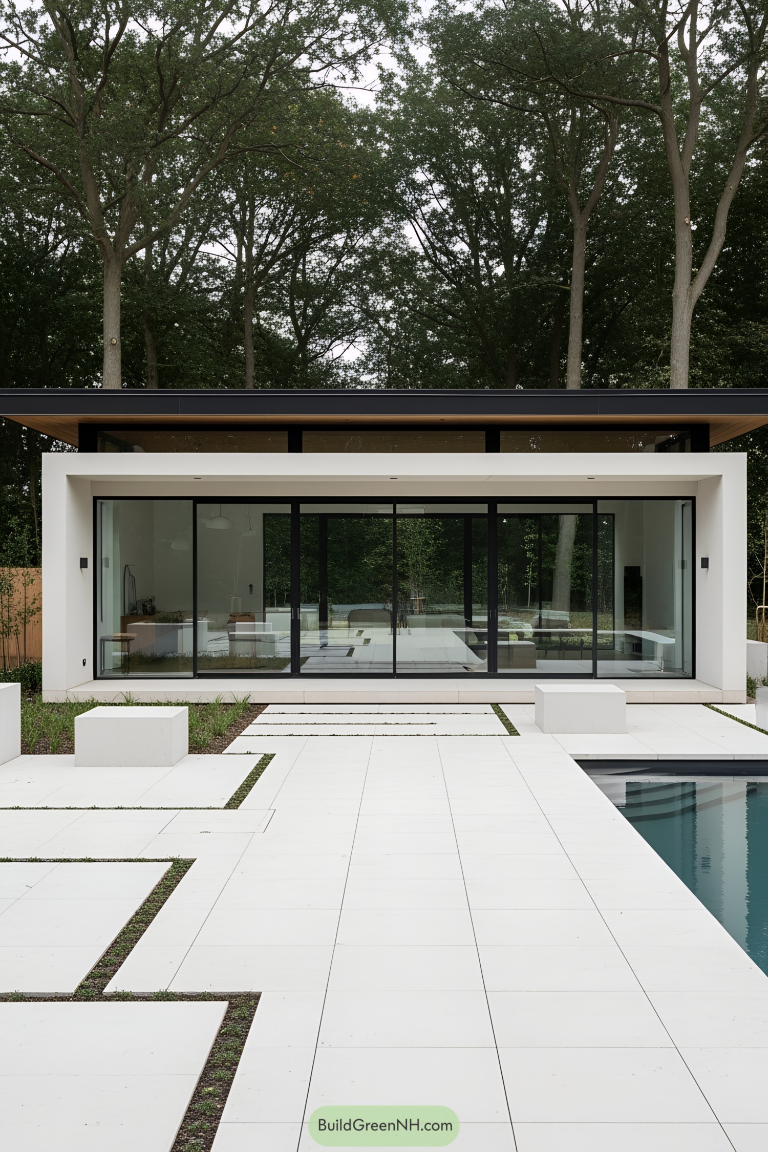 Modern, Minimalist Pool House with Glass Doors