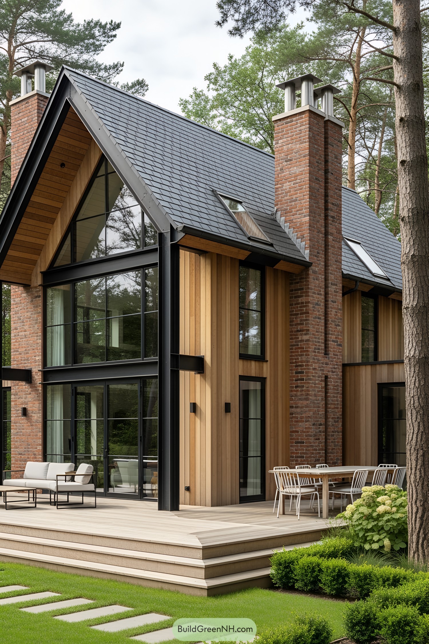 Modern rustic house with brick and wood