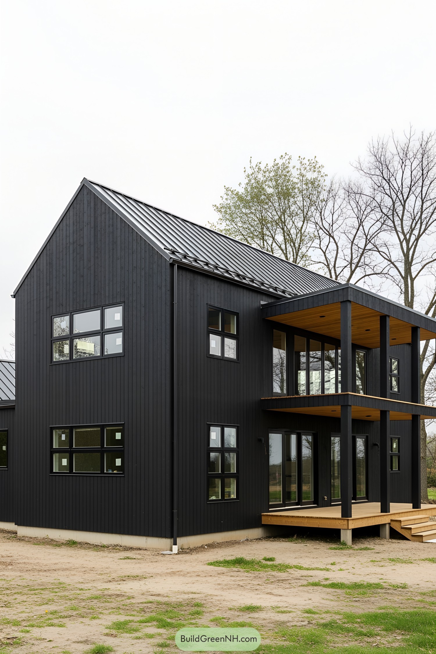Black barn-style house with modern features