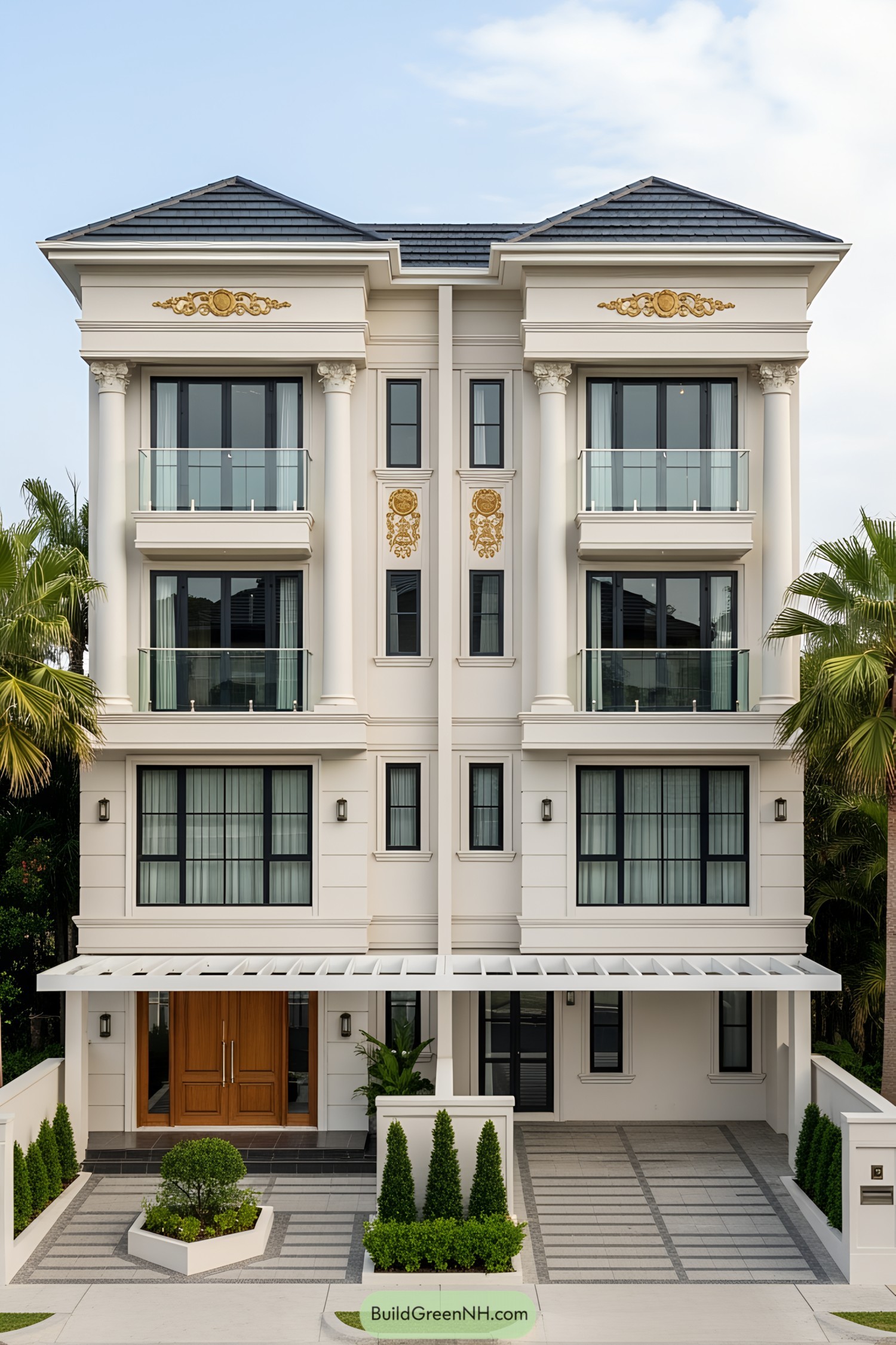 An elegant duplex house with symmetrical features