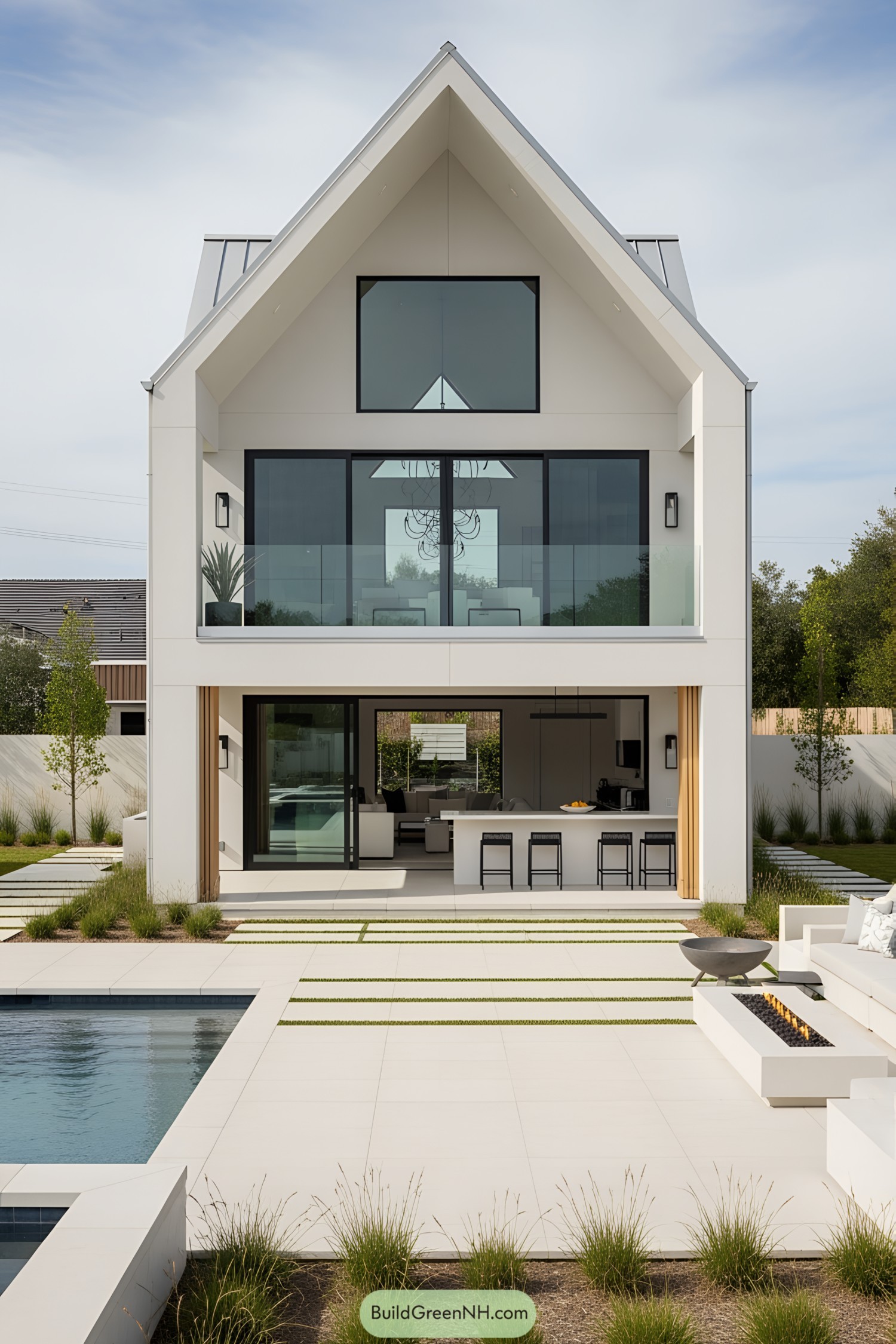 Contemporary barn house with pool and patio