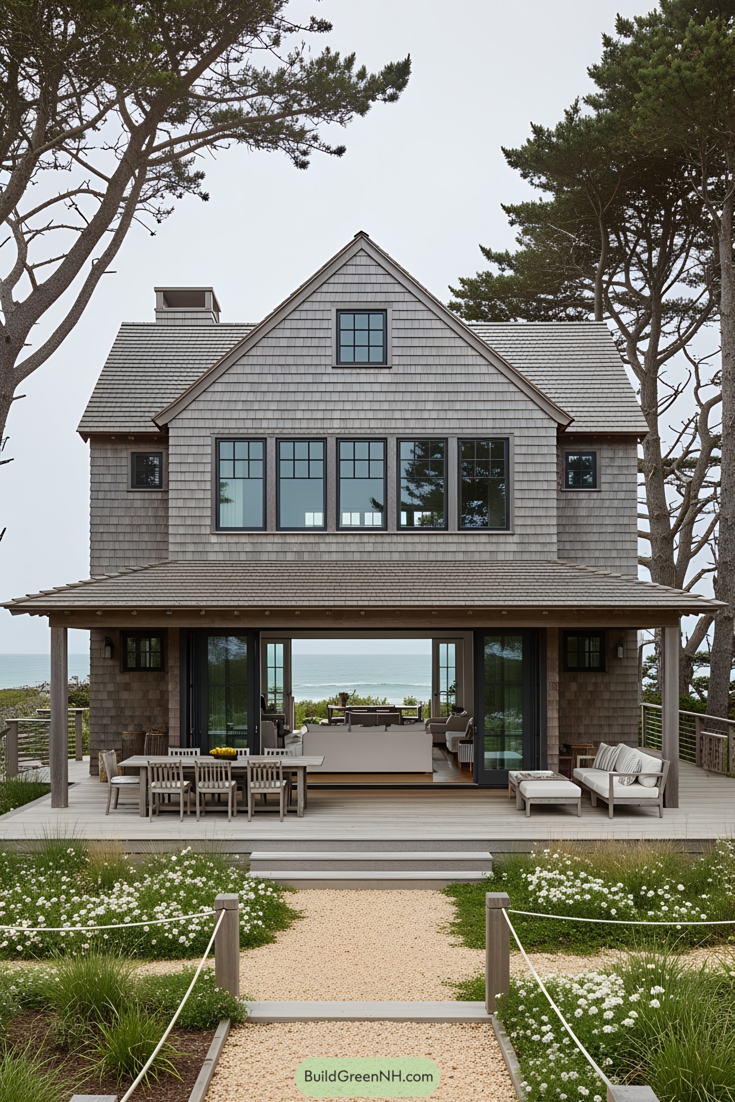Rustic beach house with oceanfront deck