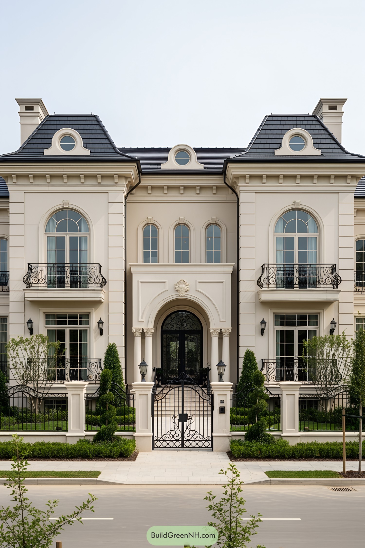 Elegant luxury villa with classic design and black iron accents