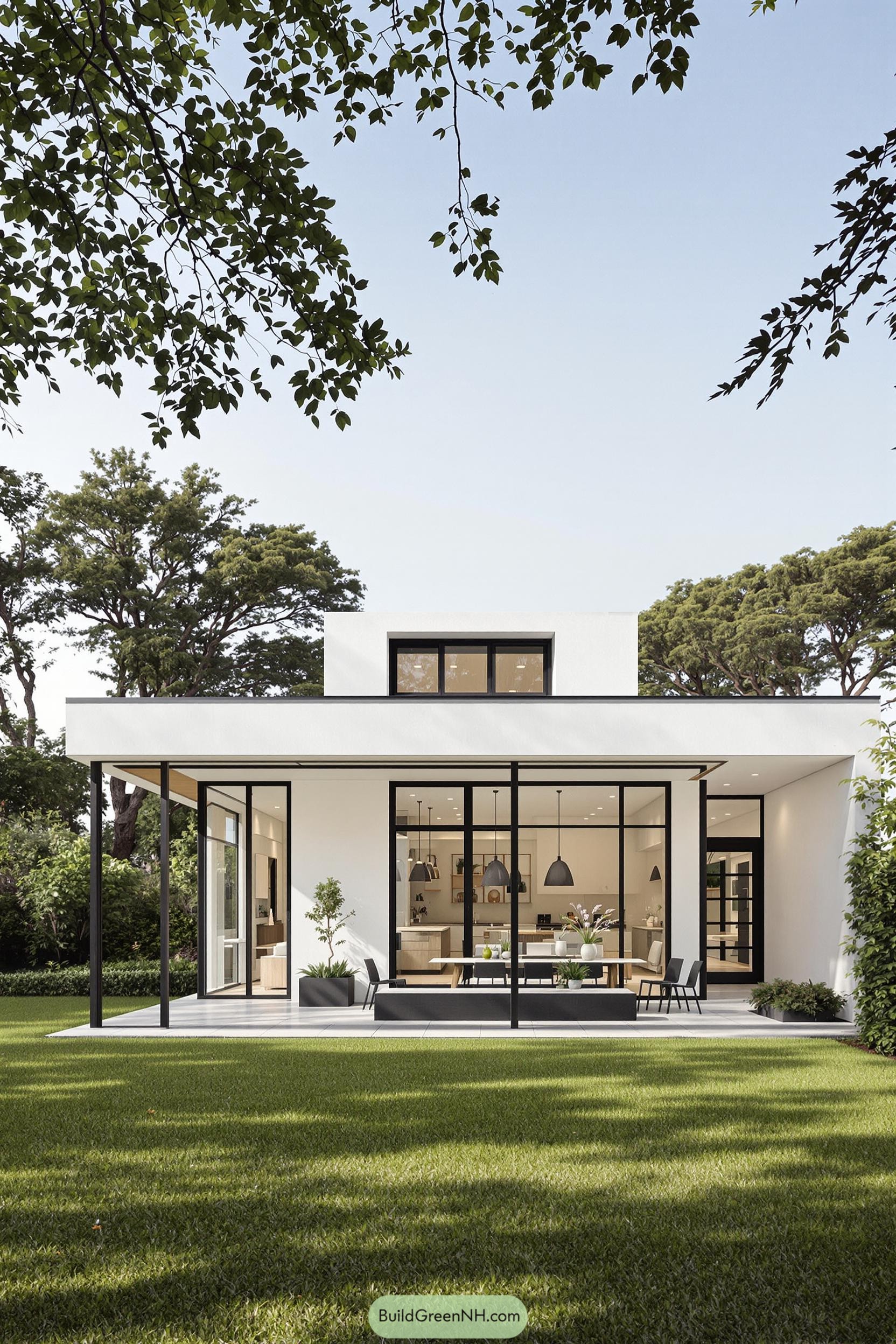 Sleek minimalist bungalow with floor-to-ceiling windows