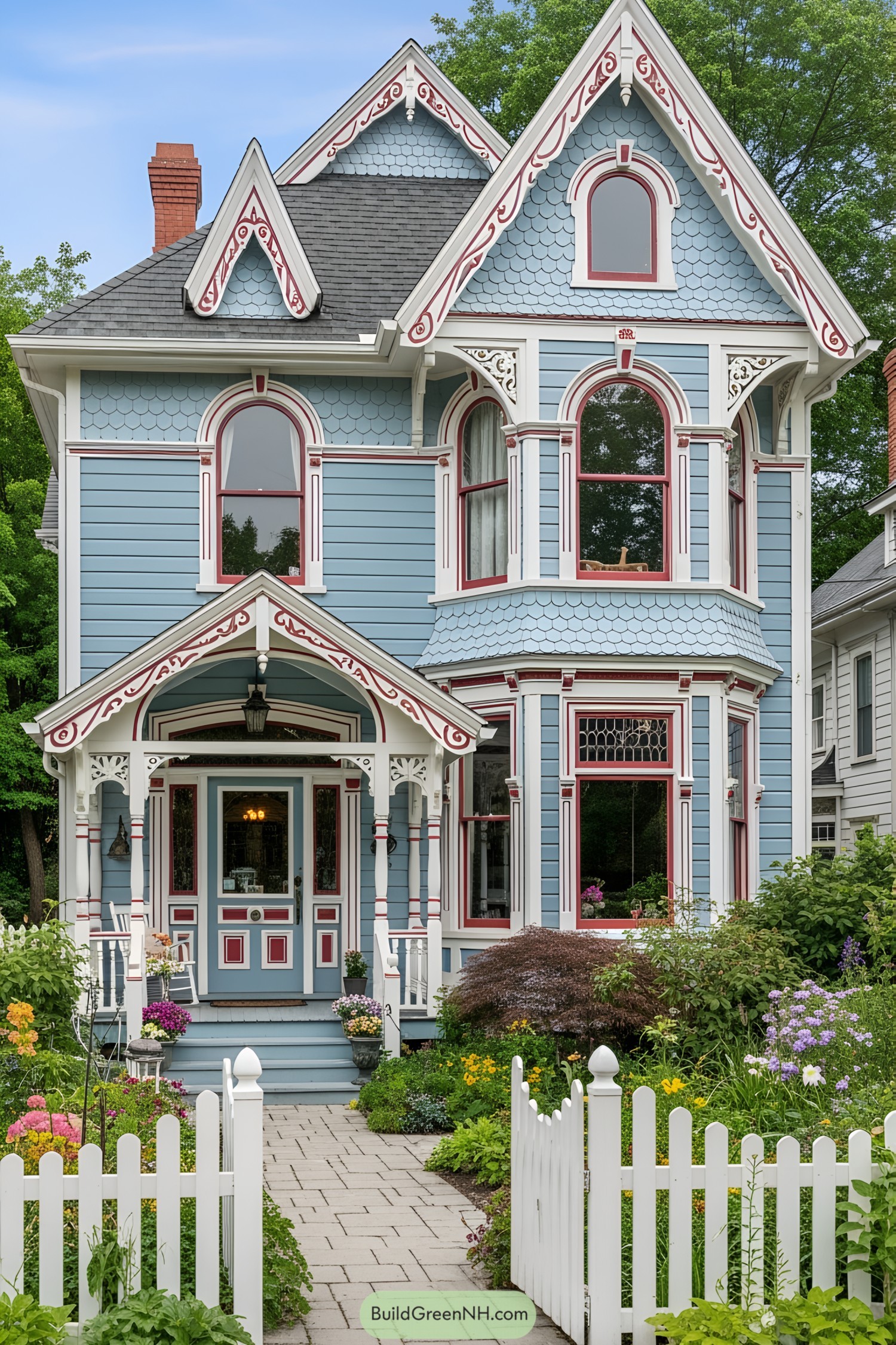 Victorian cottage with ornate details and colorful exterior