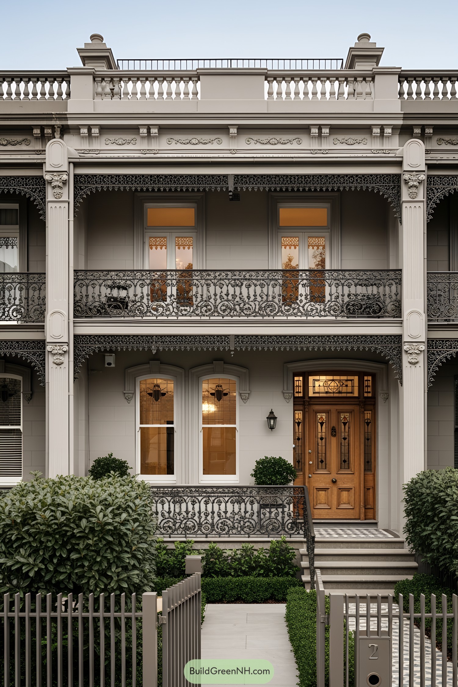 Charming Victorian House With Decorative Ironwork and Wooden Door