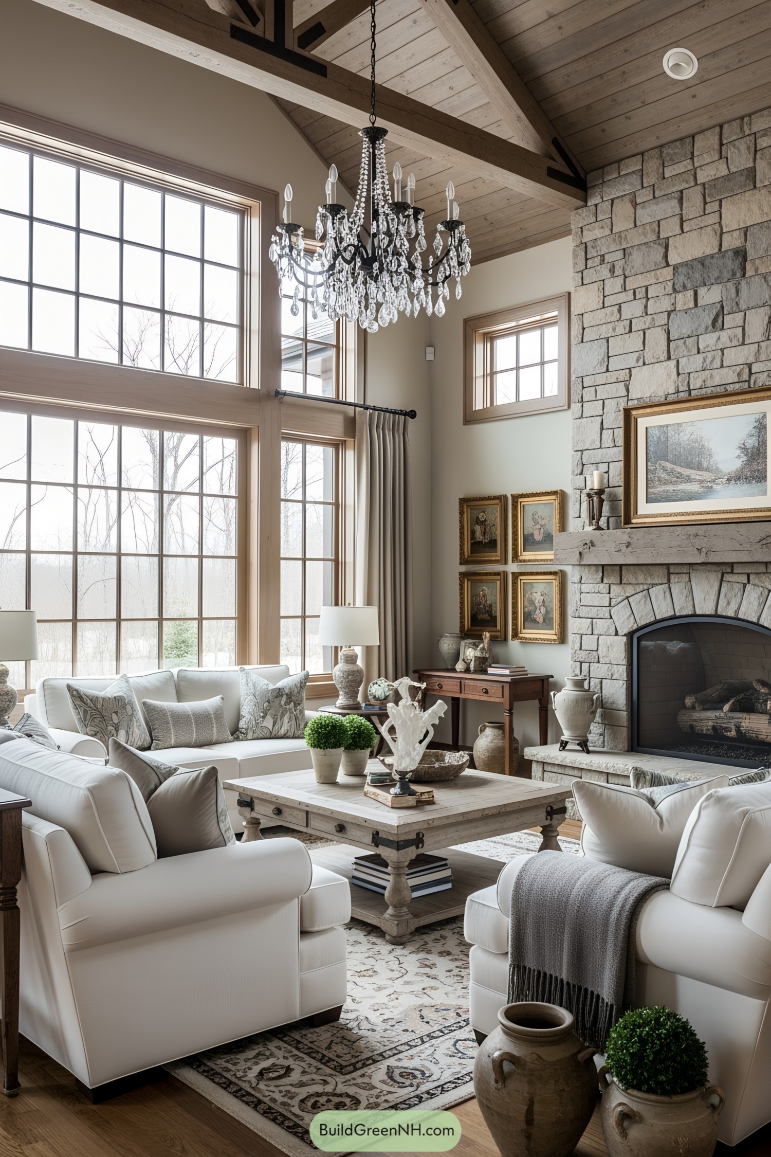 Inviting craftsman-style living room with a stone fireplace