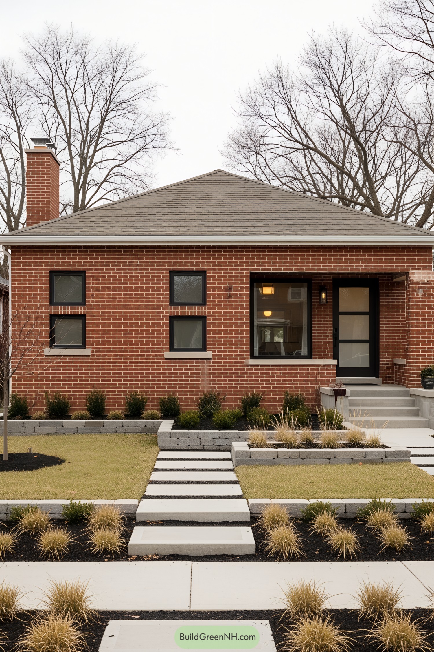 Brick bungalow with a neat front yard