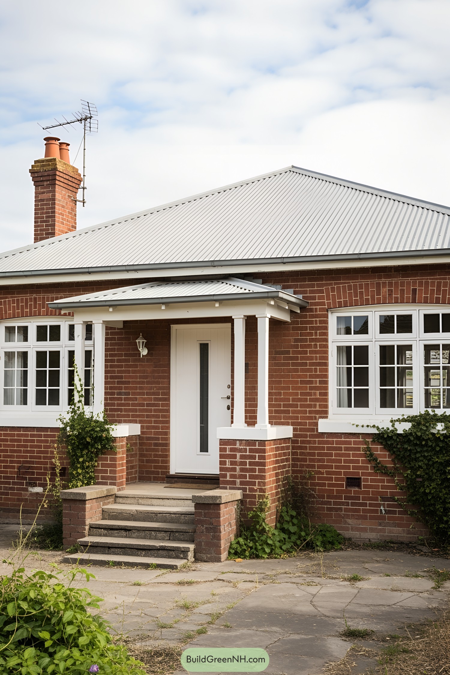 Cozy brick house with white-framed windows