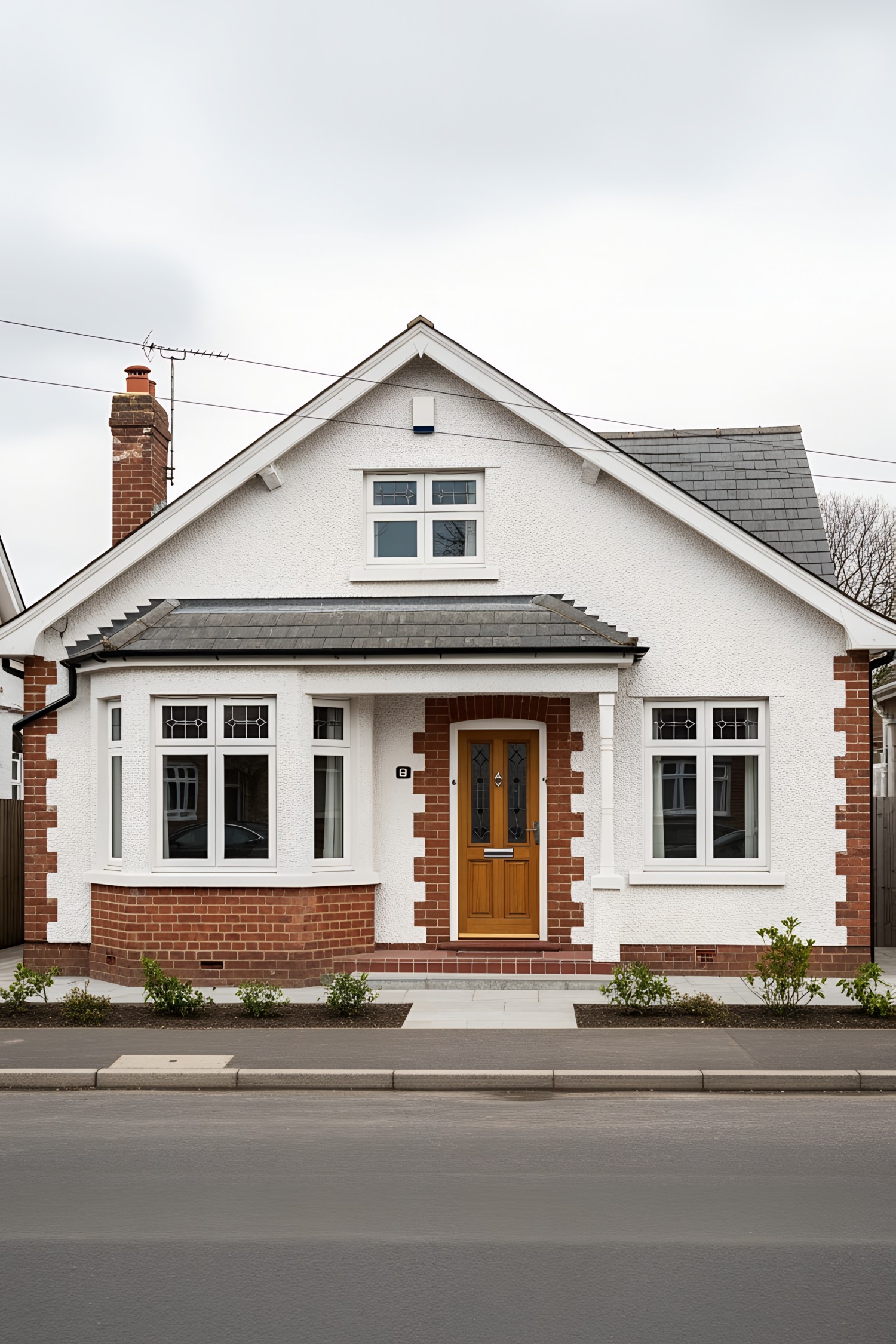A charming 1930s bungalow with white walls and brick accents
