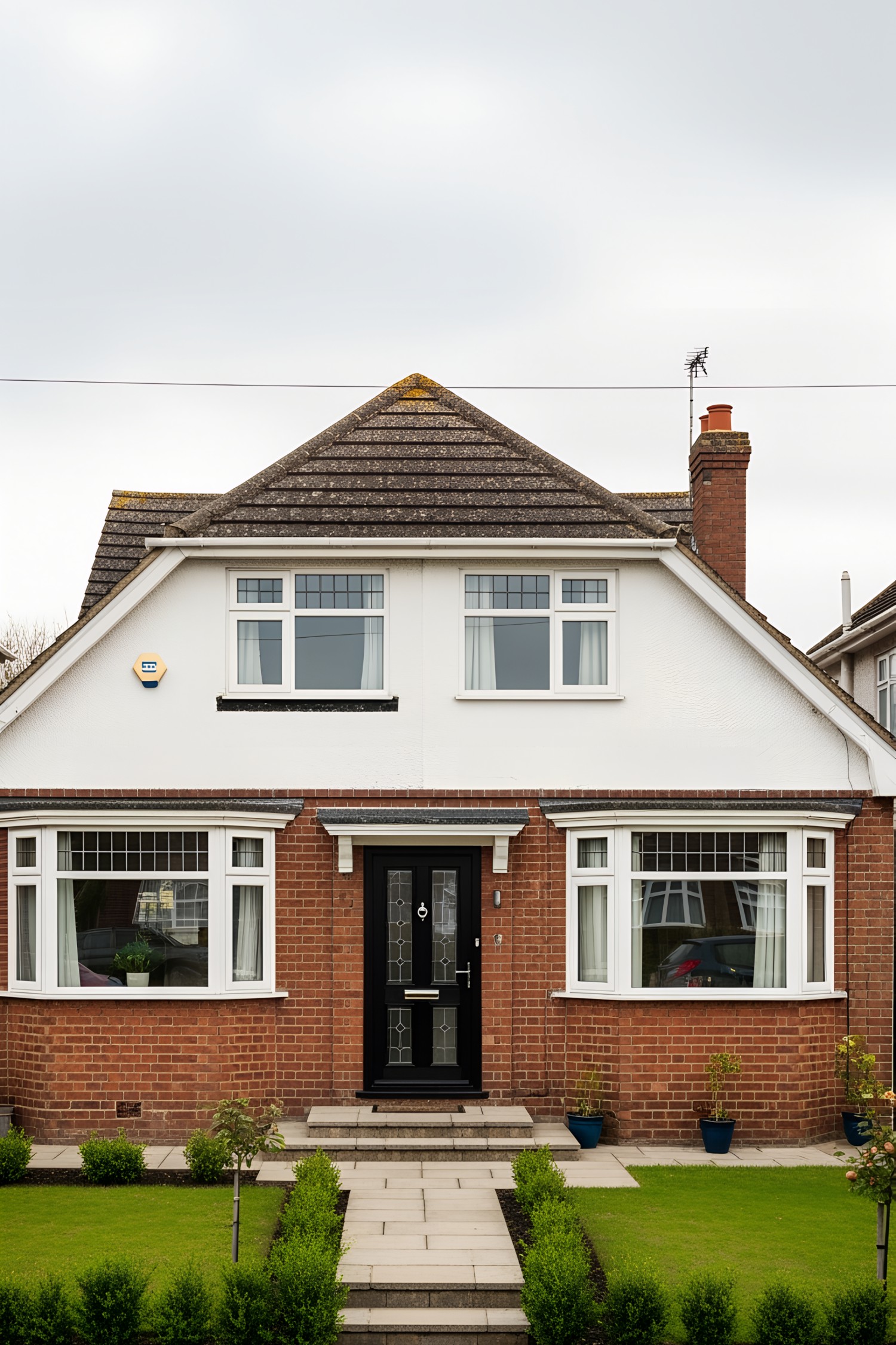 Classic brick bungalow with white accents