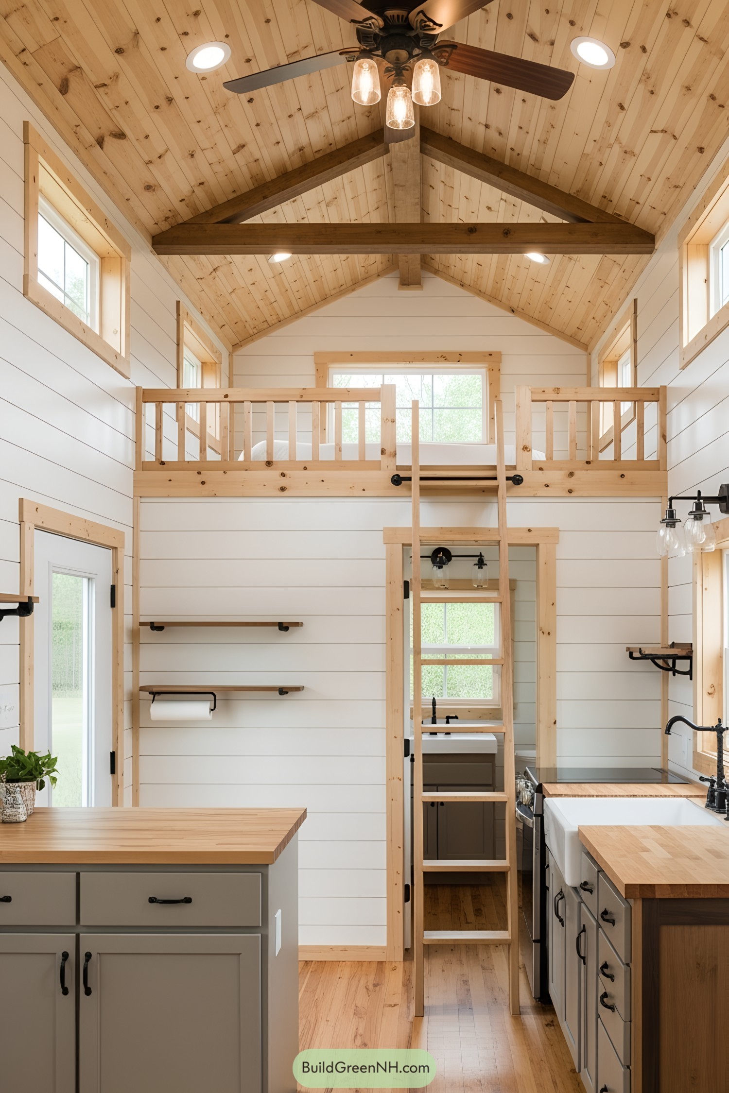 Cozy lofted interior with wooden accents