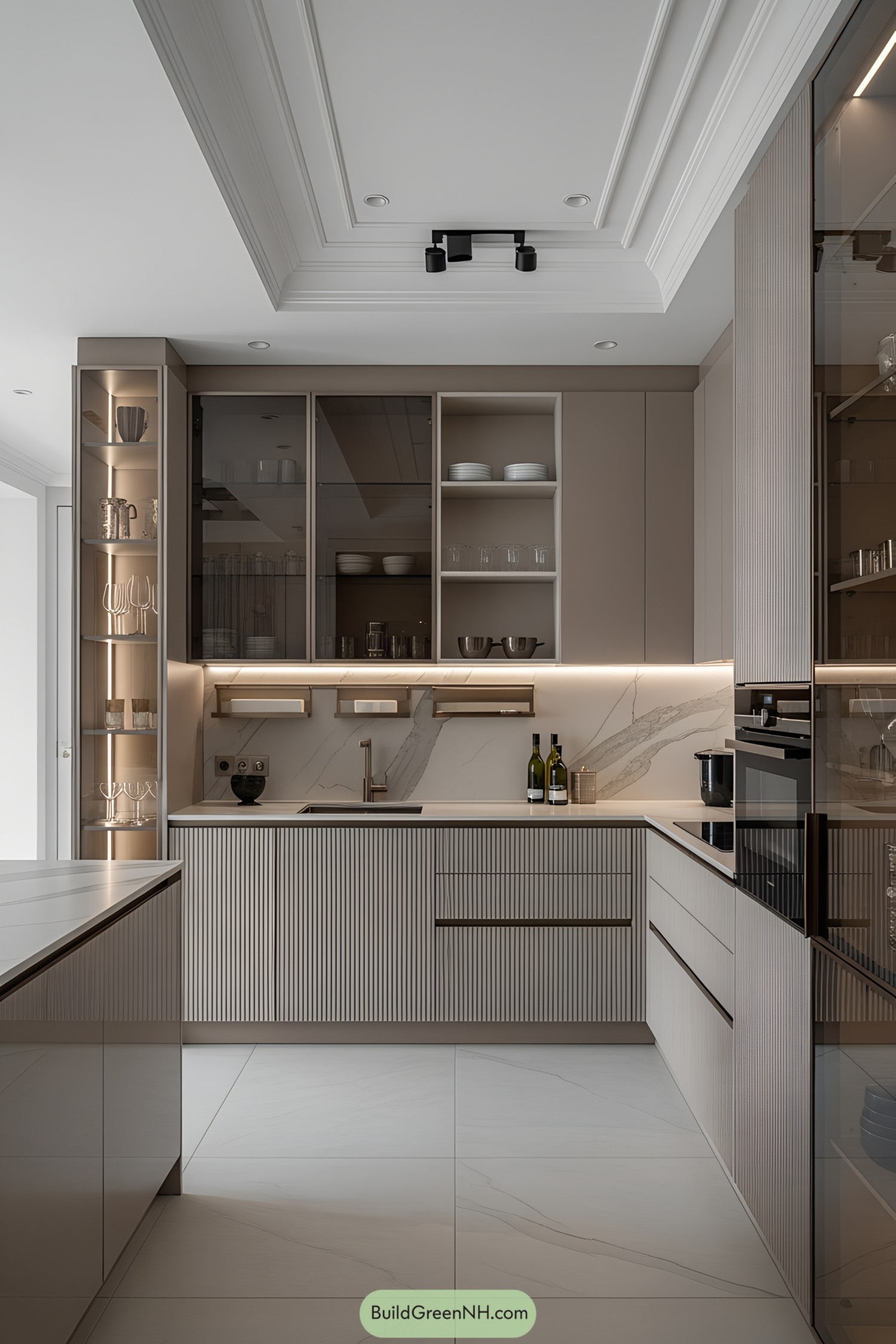 Modern kitchen with muted tones and clean lines