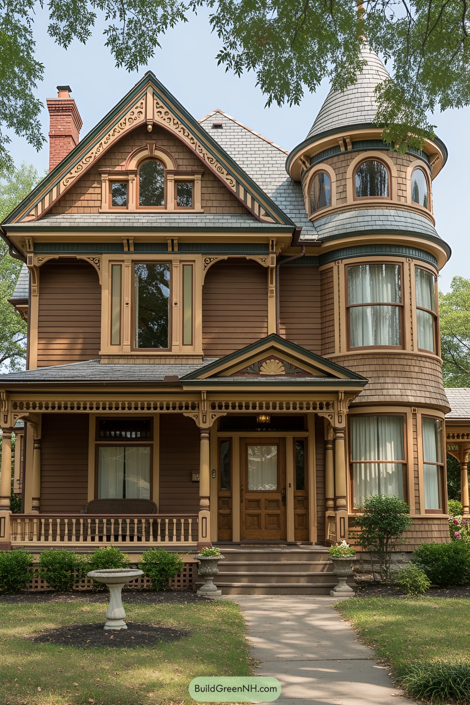 Classic Victorian home with intricate details and a turret