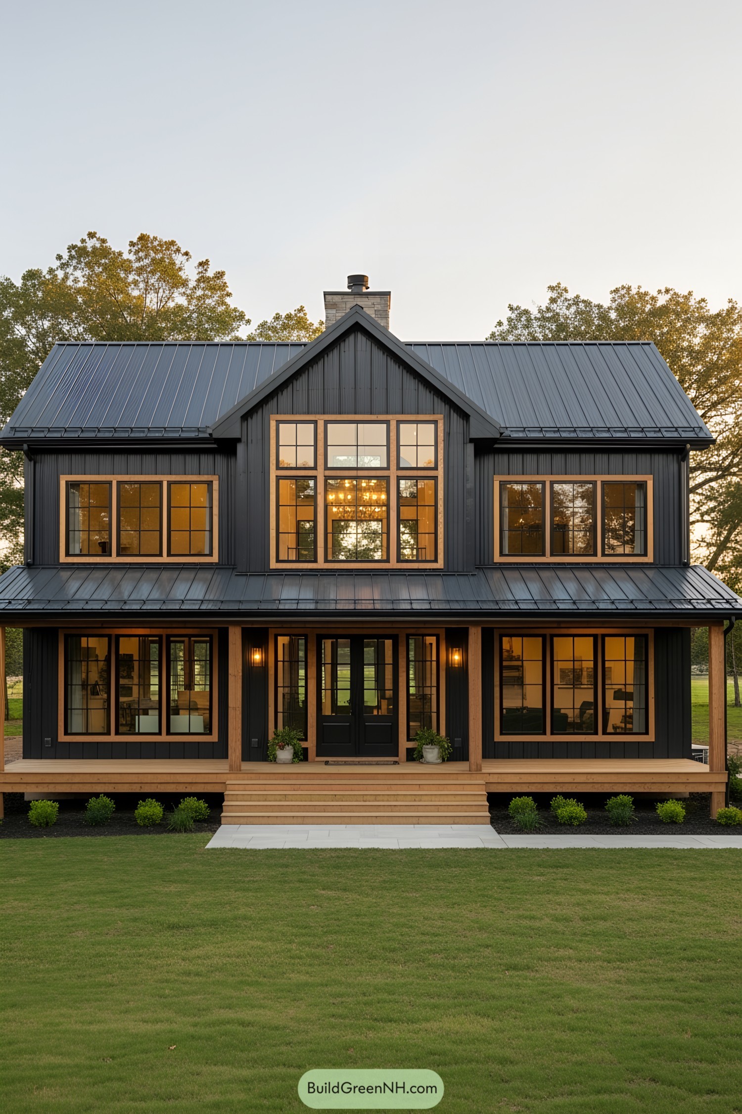 Elegant black barn house with large windows