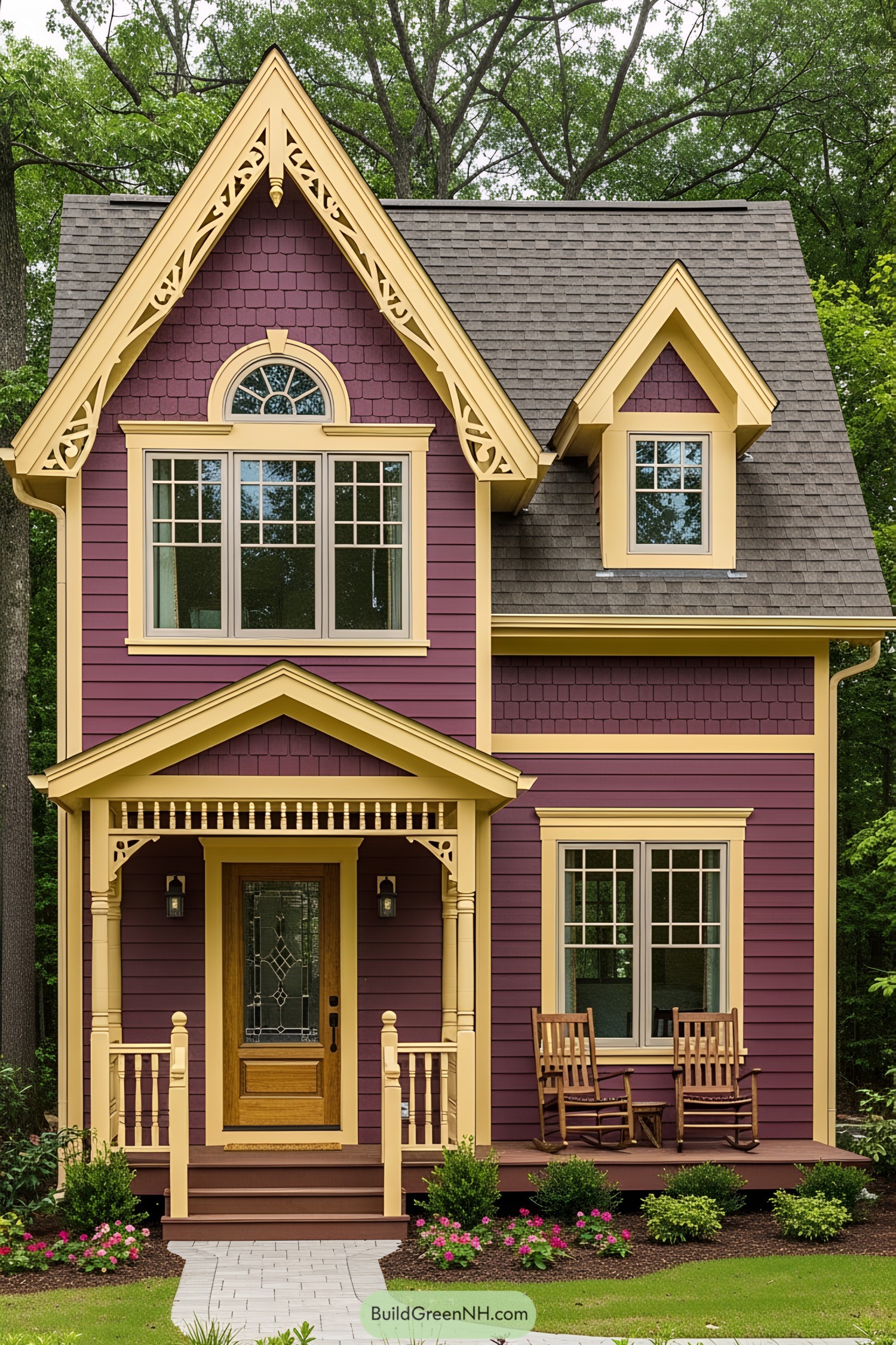 Cute Victorian house with purple walls and yellow trim