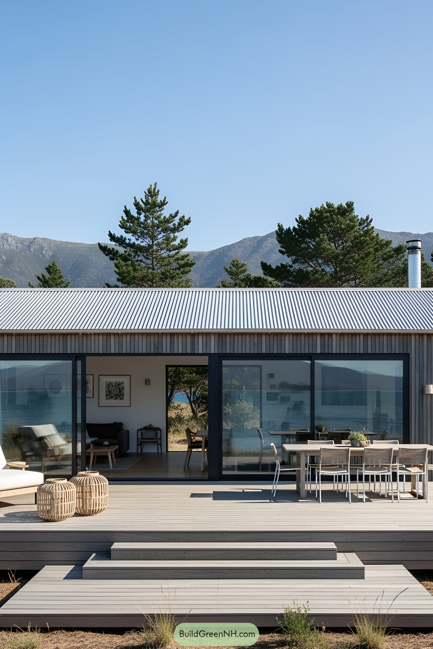 Modern beachfront house with mountain view