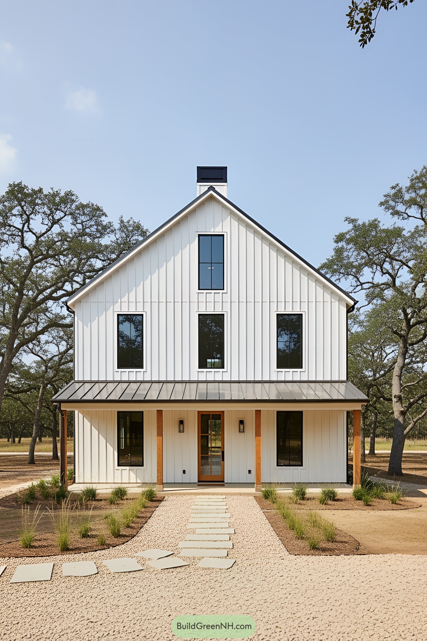 Chic white barn house with modern design elements