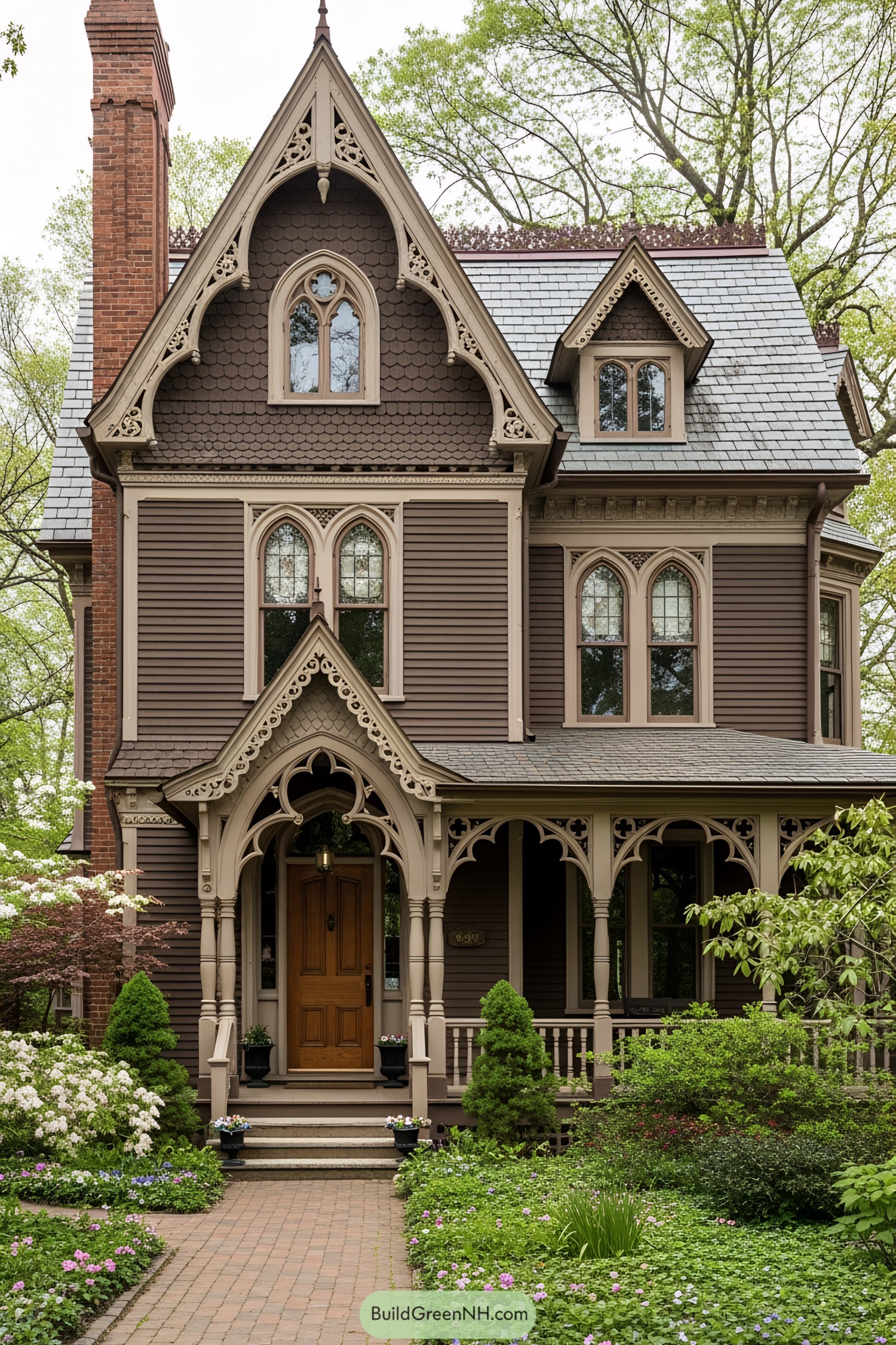 Victorian house with ornate details and arched windows