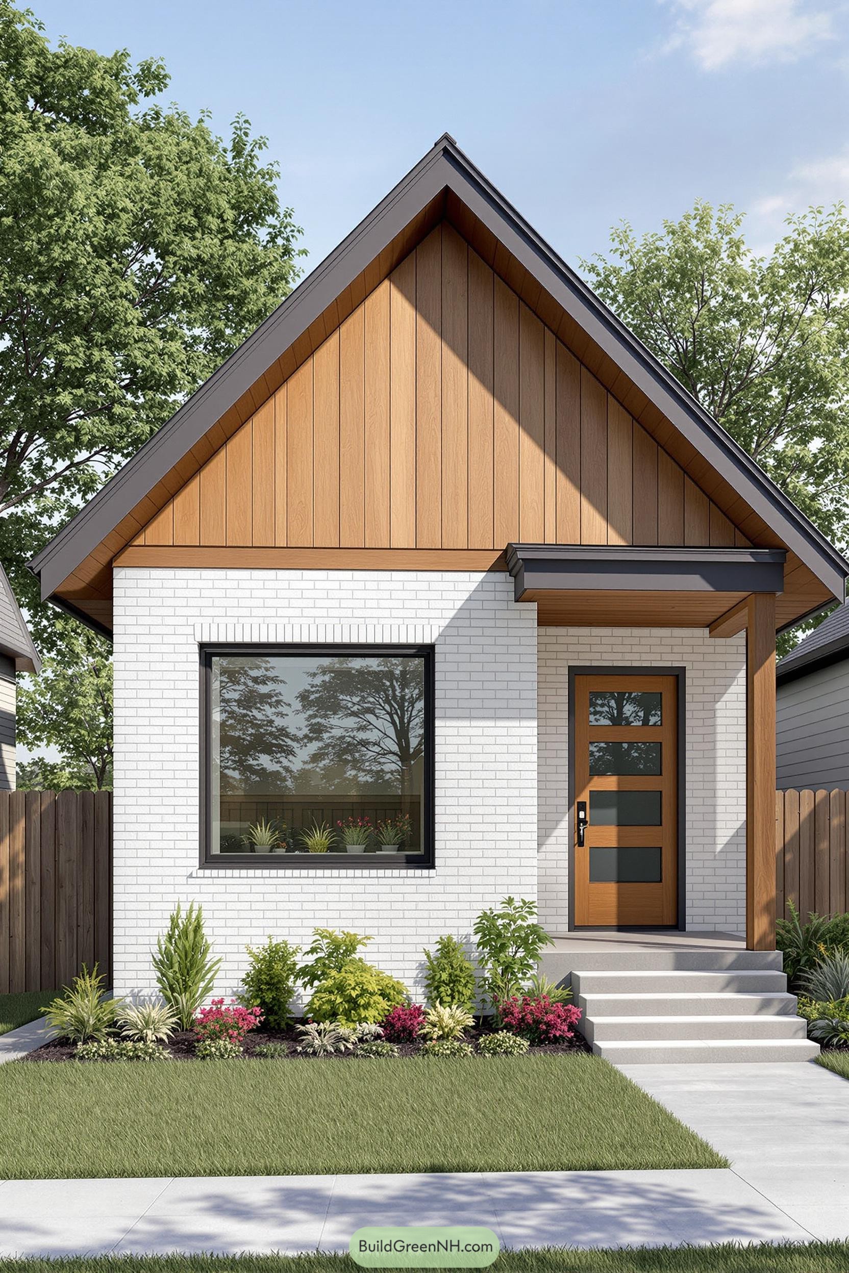 Sleek minimalist bungalow with wooden and white accents
