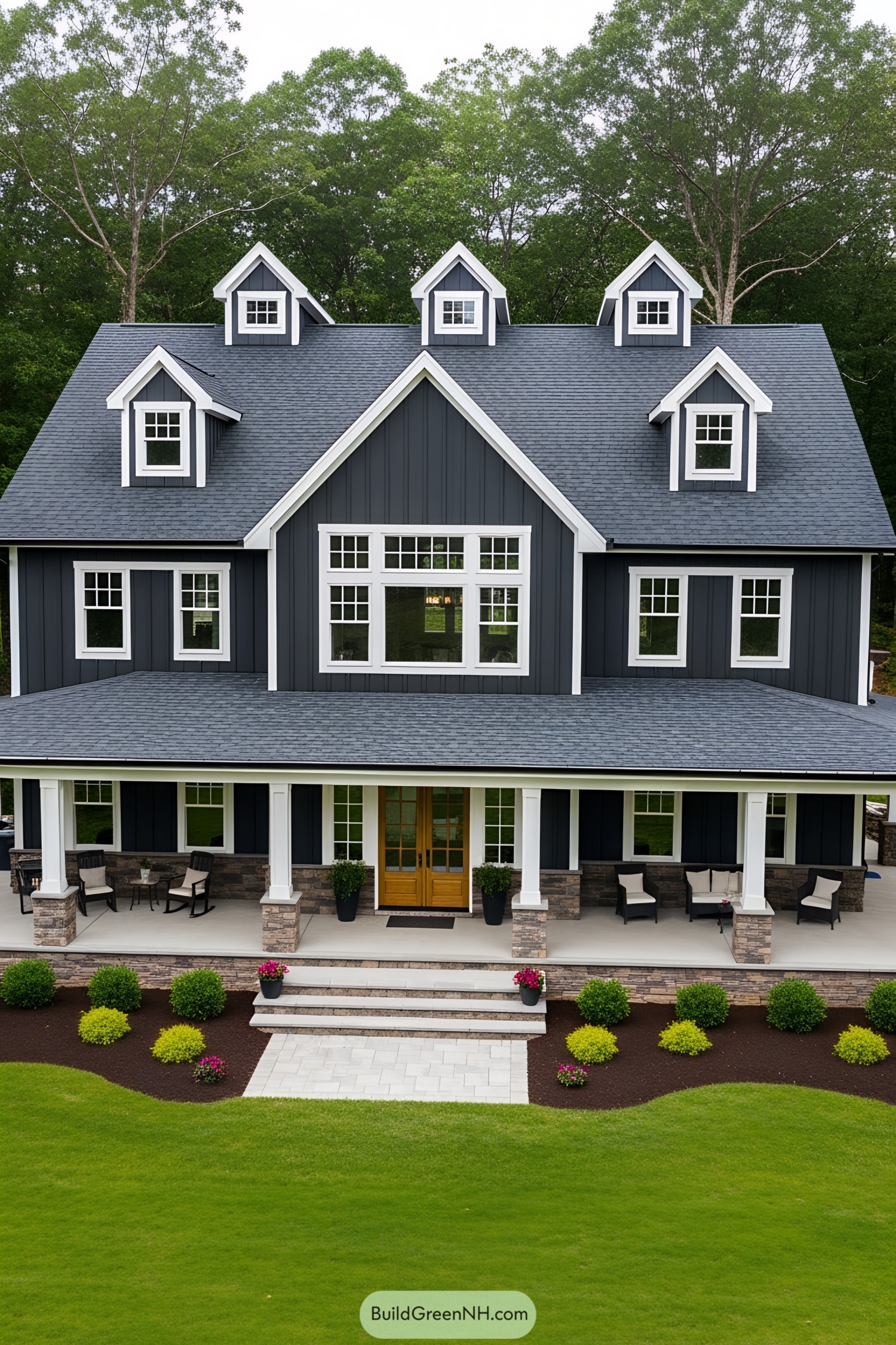 Cozy barnhouse with wraparound porch and lush landscape