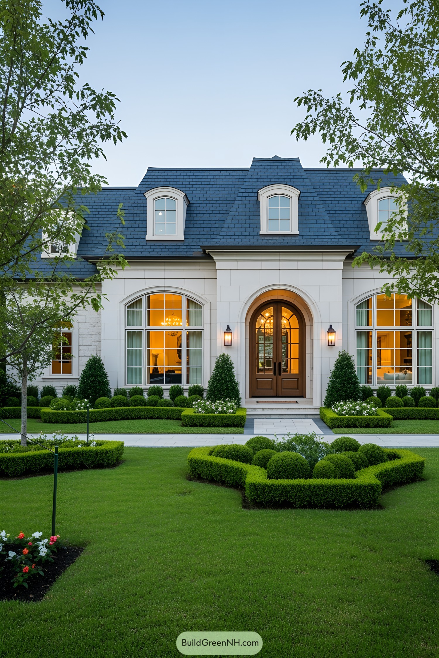 Elegant modern mansion with lush garden