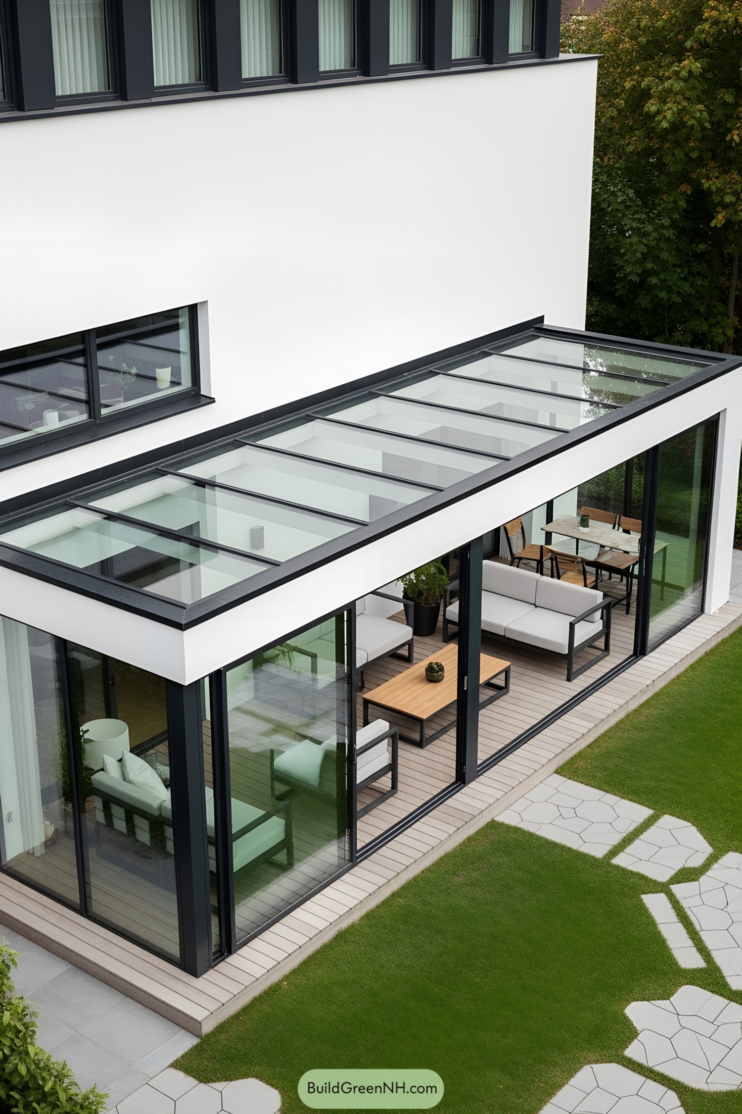 Modern glass terrace with minimalist design