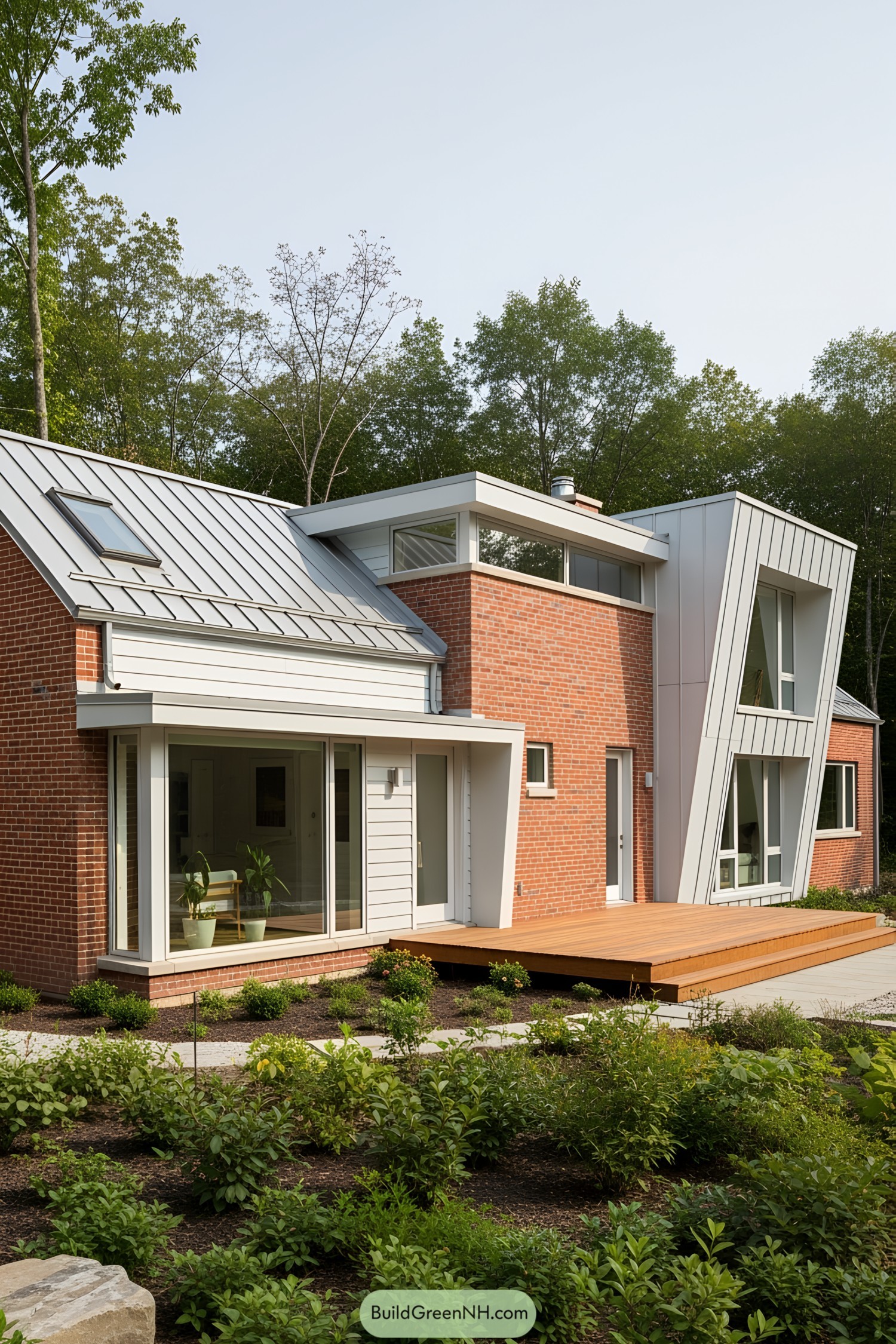 Contemporary brick bungalow with lush garden