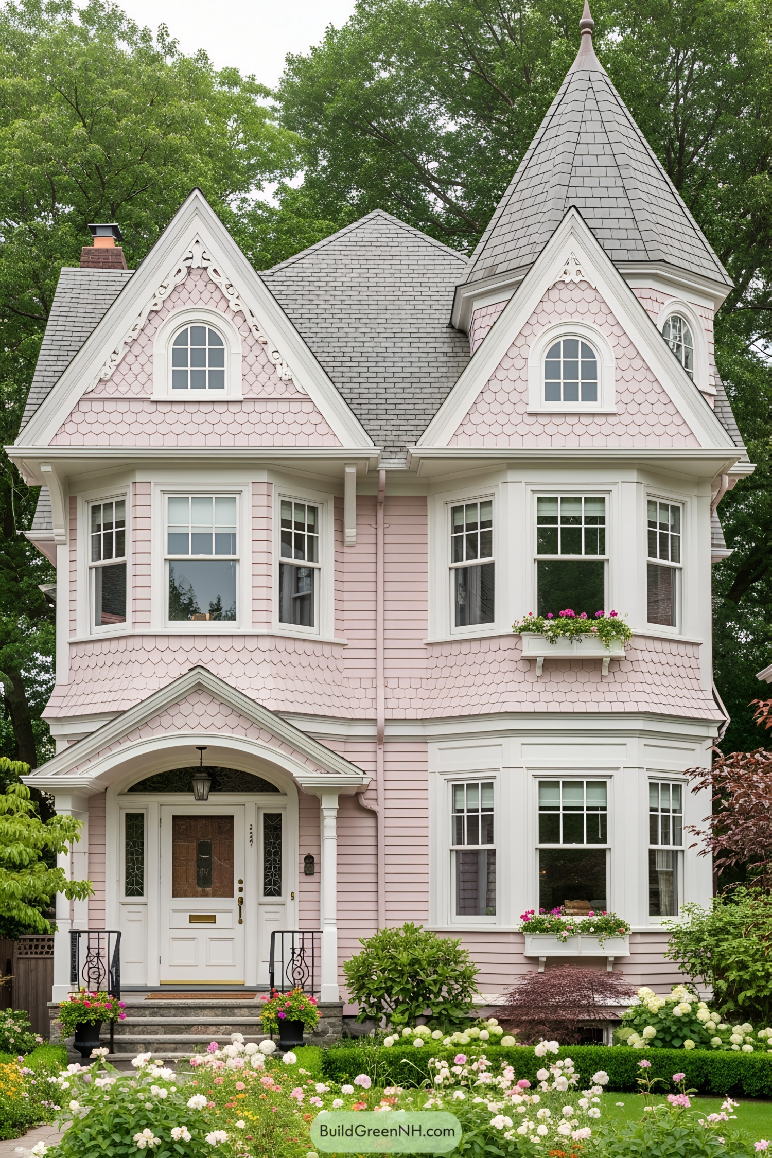 Charming pink Victorian house with turrets