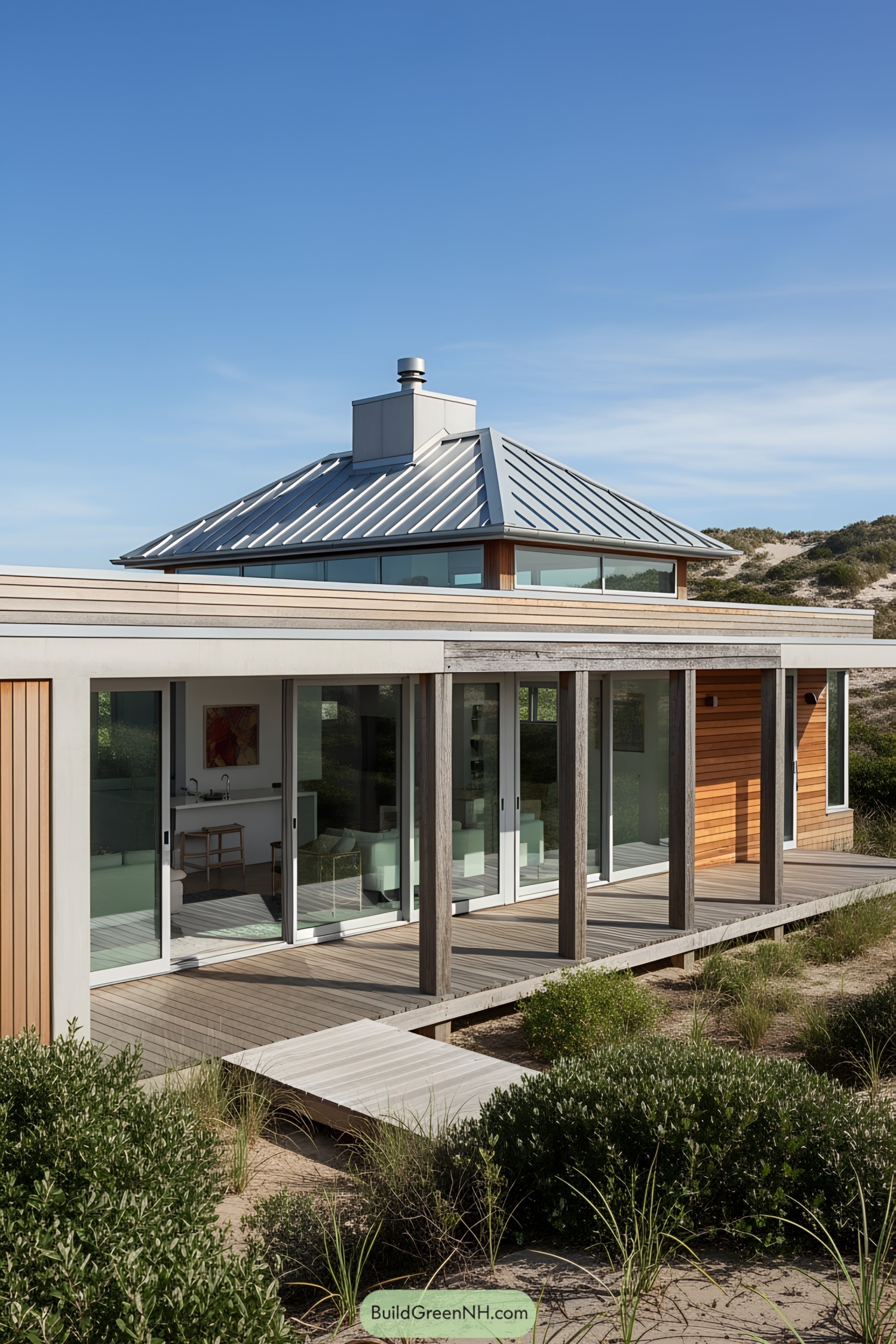 Stylish beach house with large windows